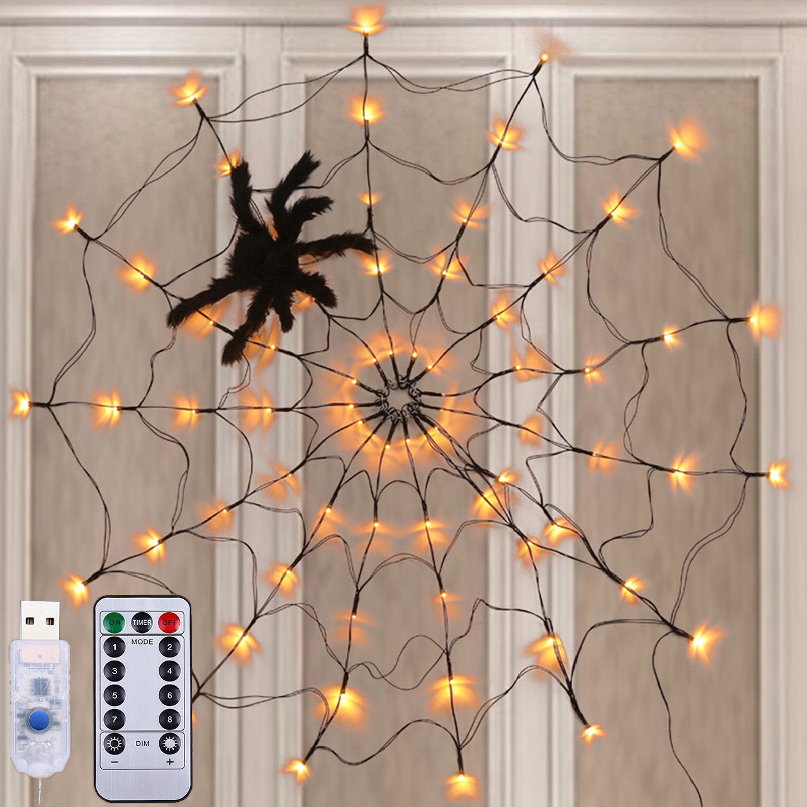 Jibenhome LED-Lichternetz LED Spinnennetz-Licht Halloween mit Fernbedienung günstig online kaufen