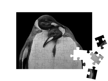 puzzleYOU Puzzle Pinguin-Pärchen in inniger Umarmung, schwarz-weiß, 48 Puzzleteile, puzzleYOU-Kollektionen Pinguine, Exotische Tiere & Trend-Tiere