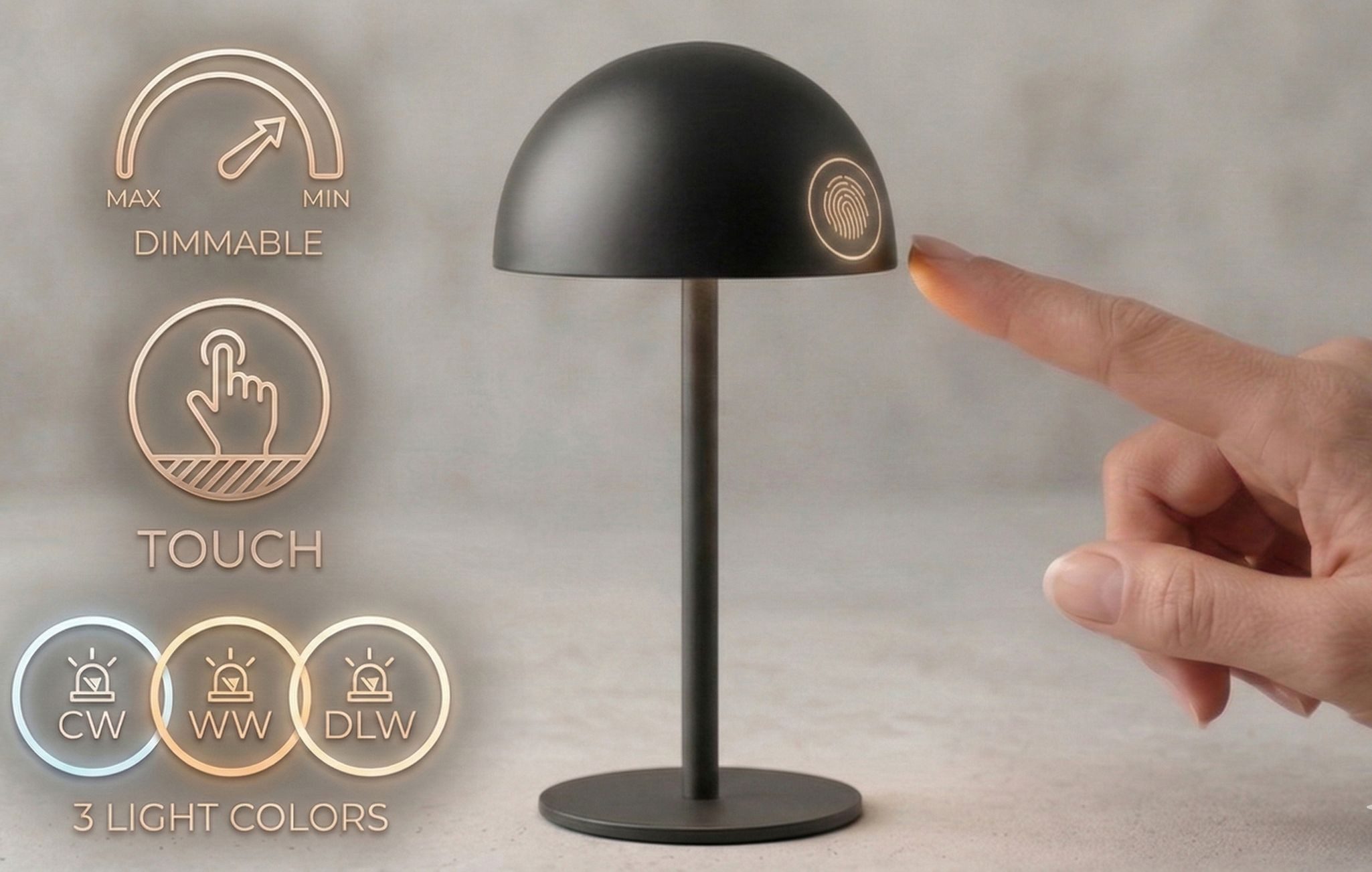 Coen Bakker Deco BV LED Außen-Tischleuchte Touch Tischlampe dimmbar mit Akku, In-/Outdoor, Touch-Funktion, LED fest verbaut, Kaltweiß, Warmweiß, Tageslichtweiß – Bild 4 von 5