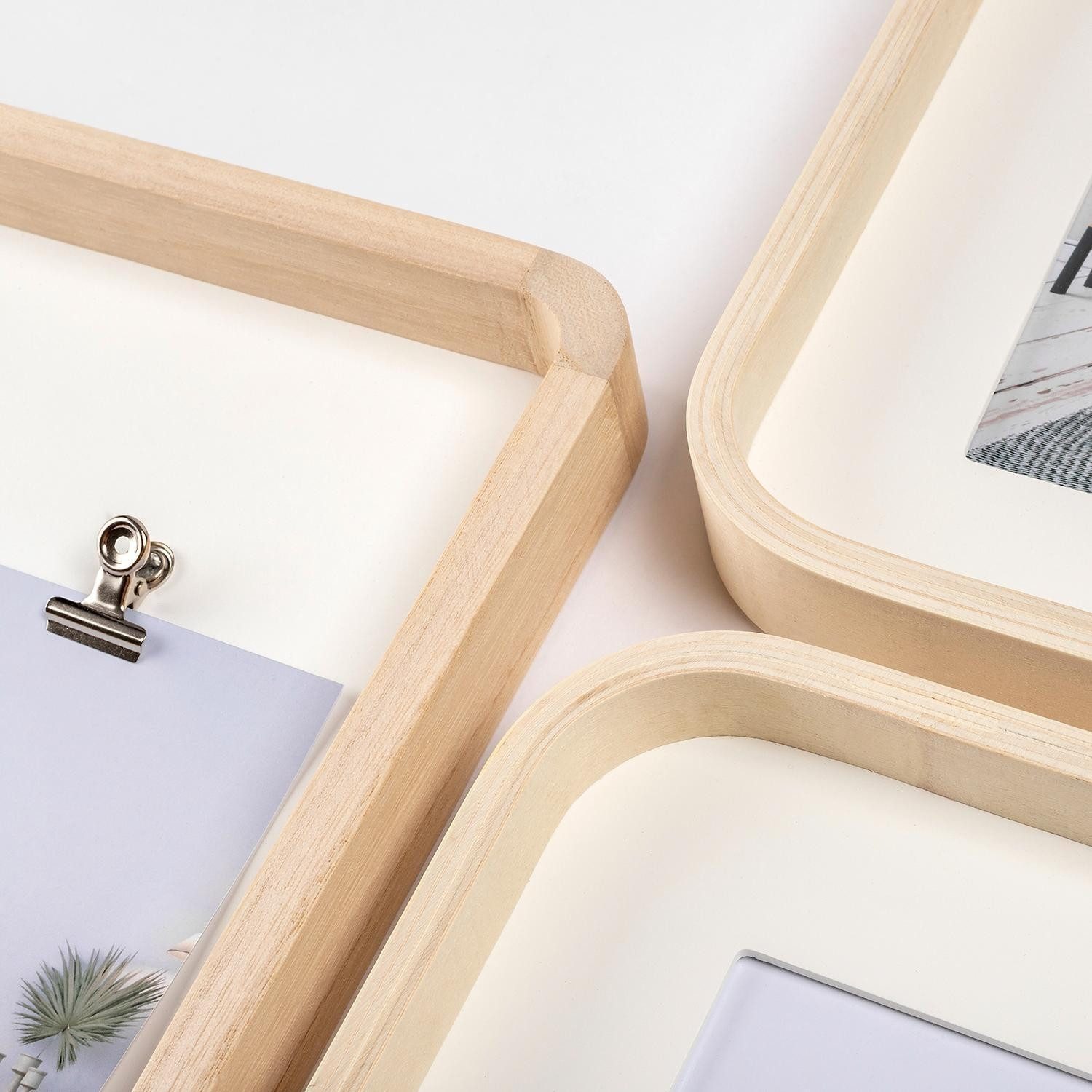 Walther Design Bilder-Collage Einzelbilderrahmen PORTRIL, Beige, B 18 cm, aus MDF mit Holzpassepartout und Glasfront