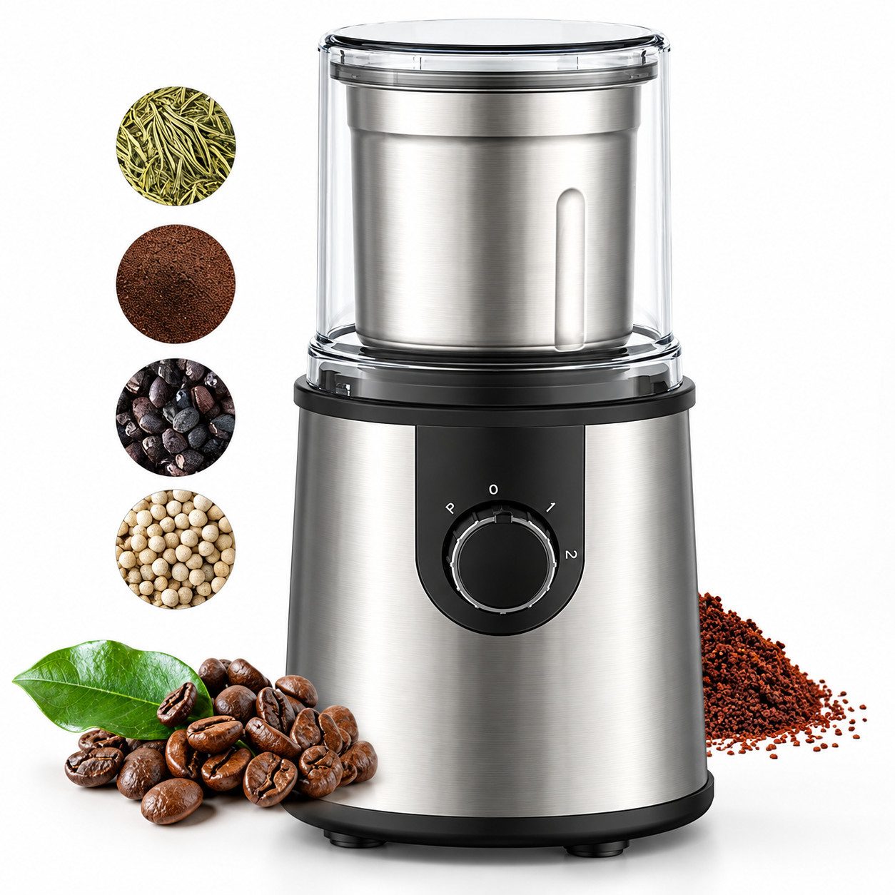 ibettertec Kaffeemühle Elektrische Kaffeemühle 360W, Kupfermotor & Edelstahlklingen, 80g Behälter, 3 Modi, mit Bürste