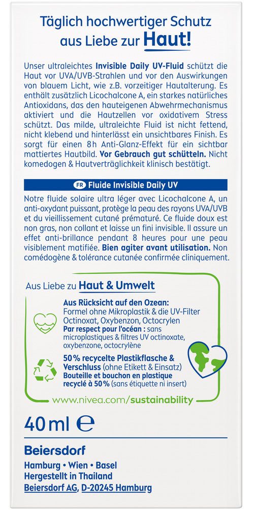 Nivea Sun Sonnenschutzfluid Invisible Daily UV-Fluid LSF 50+, mit Antioxidantien