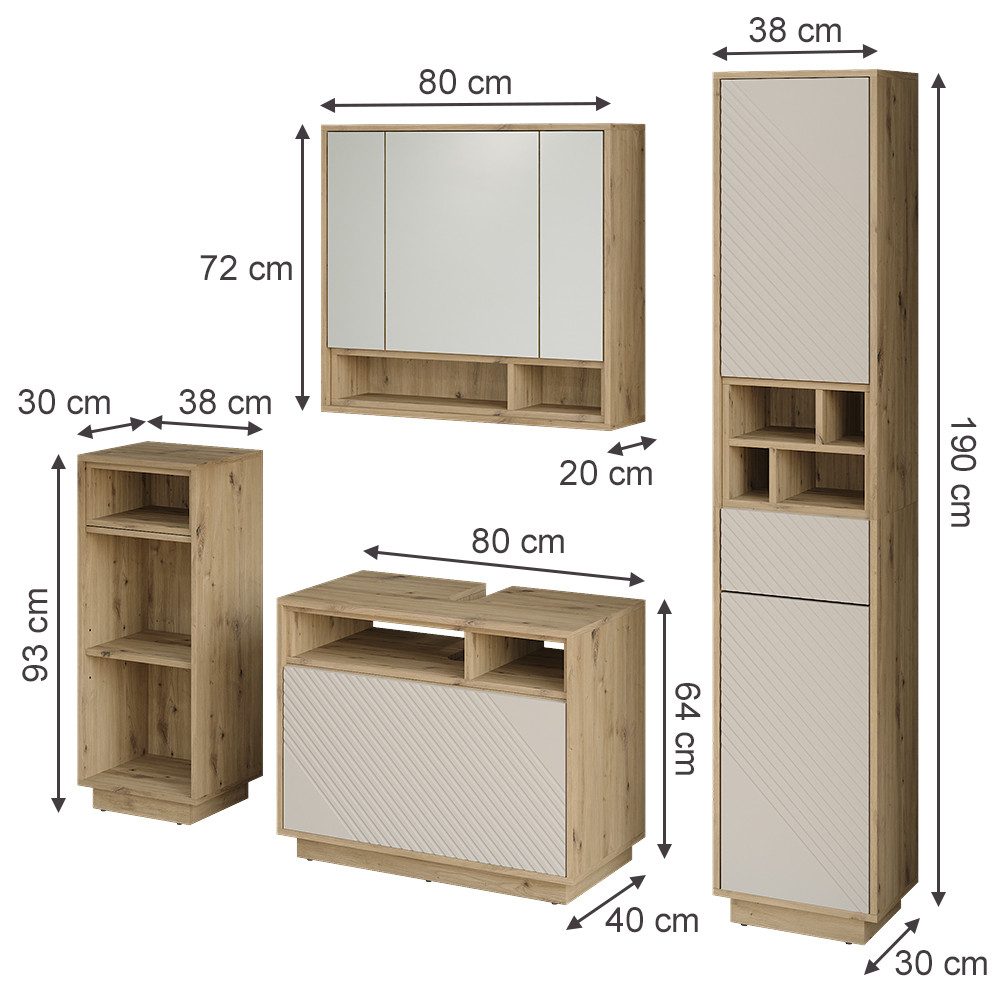 Vicco Badmöbel-Set Beatrice, Cashmere/Artisan-Eiche, 4-er Set, (4-St., 4er Set)