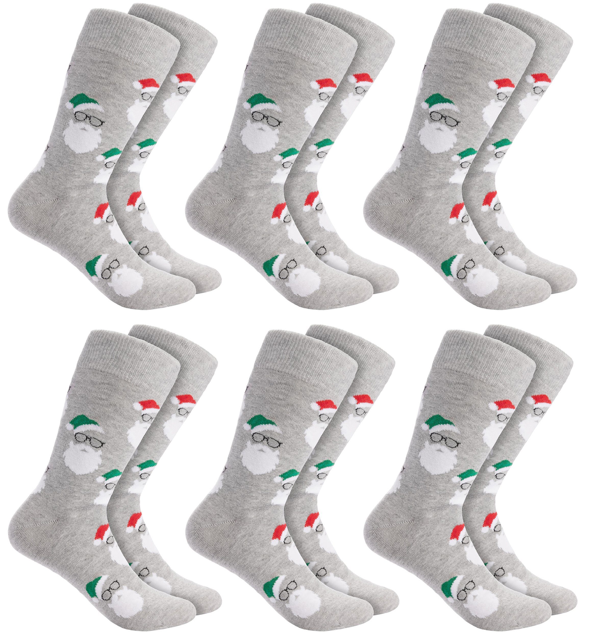 BRUBAKER Socken Weihnachtssocken für Damen und Herren - Weihnachtsmannbärte (6-Paar, Grau) Unisex Baumwollsocken Weihnachten