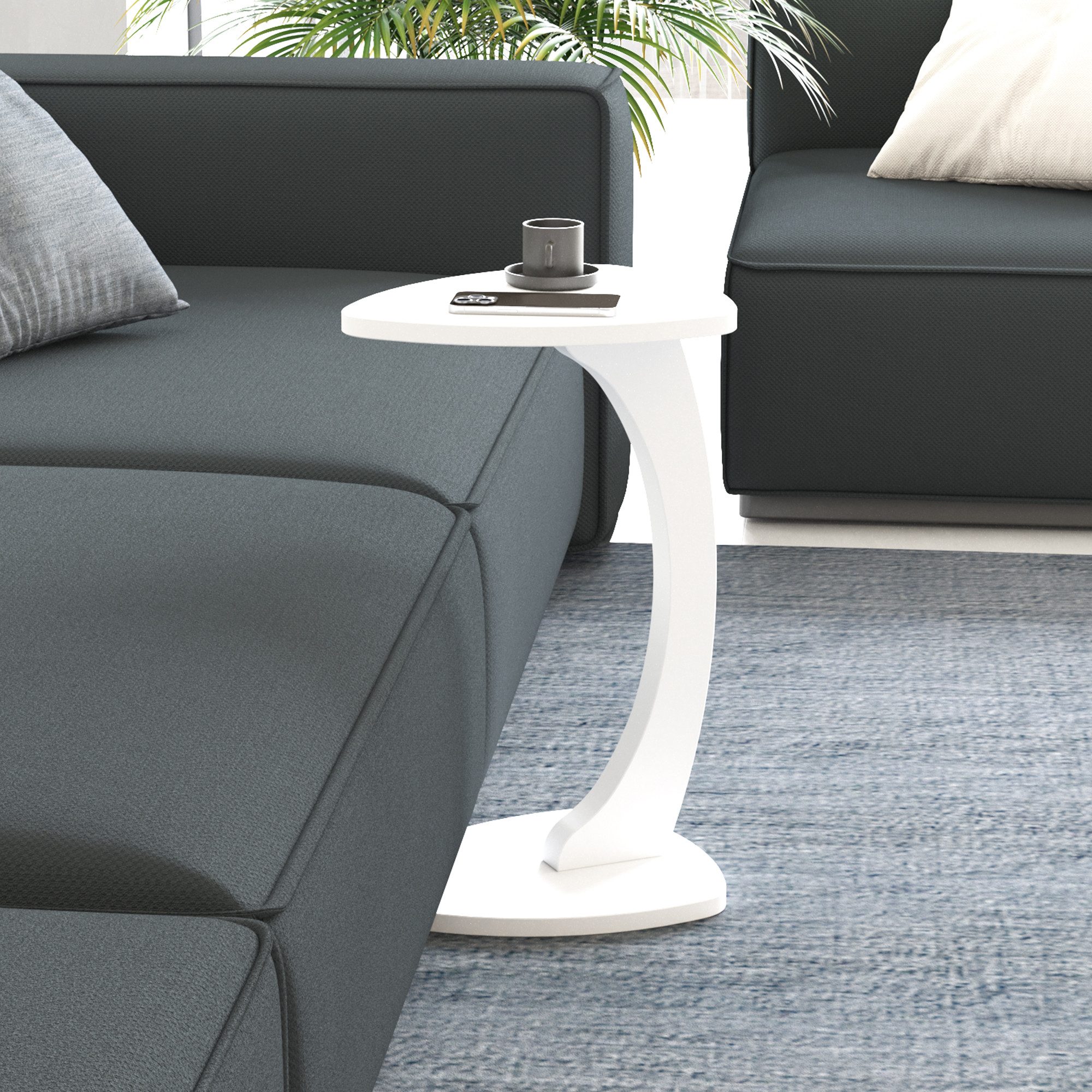 en.casa Beistelltisch, rollbar »Klinerg« C-Form 40 x 37 x 56 cm Weiß