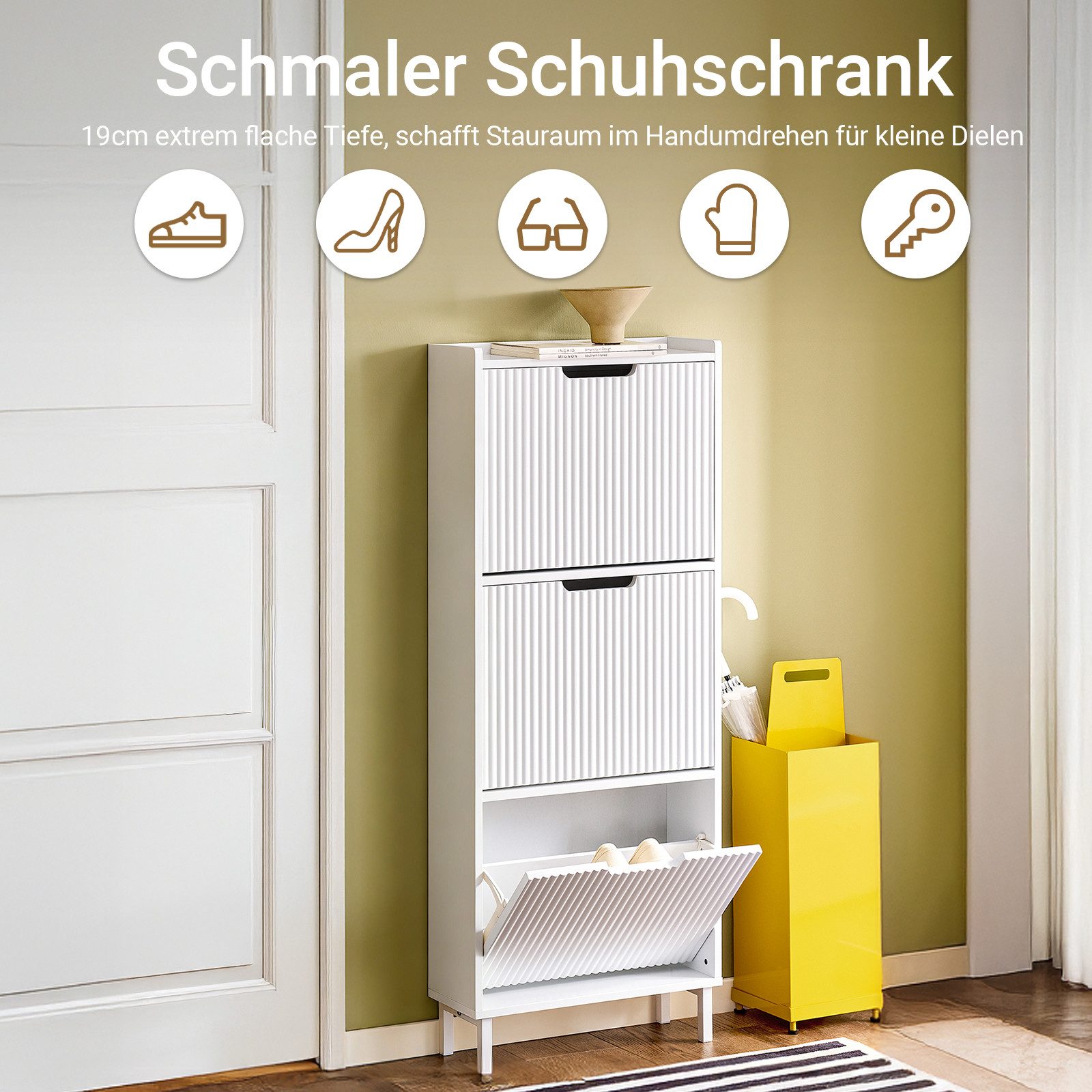 SoBuy Schuhkipper FSR177, Schuhschrank, Flurschrank Hoch Kommode für Diele, Flur, Schuhschrank schmal Schuhregal Schuhkommode Schuhablage