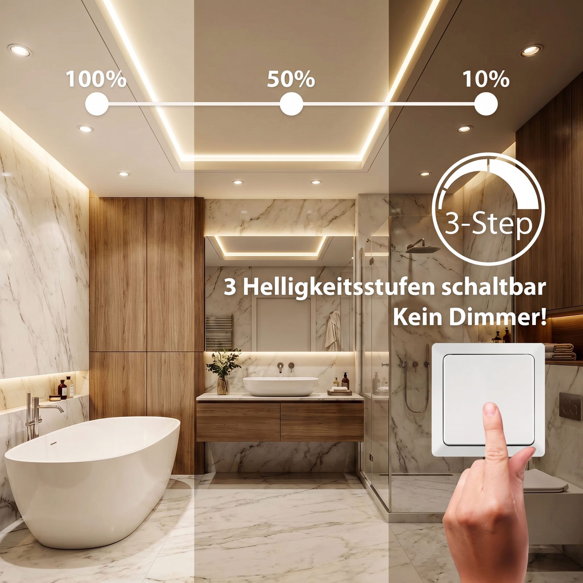 Maxkomfort LED Einbaustrahler 6er/12er Set Einbauleuchten Bad 230V, warmweiß, ultraflach & dimmbar, LED fest integriert, Warmweiß, 3000K, IP44 Einbauspots Decke Bad, 230V, 5W, 365lm, Ø90mm