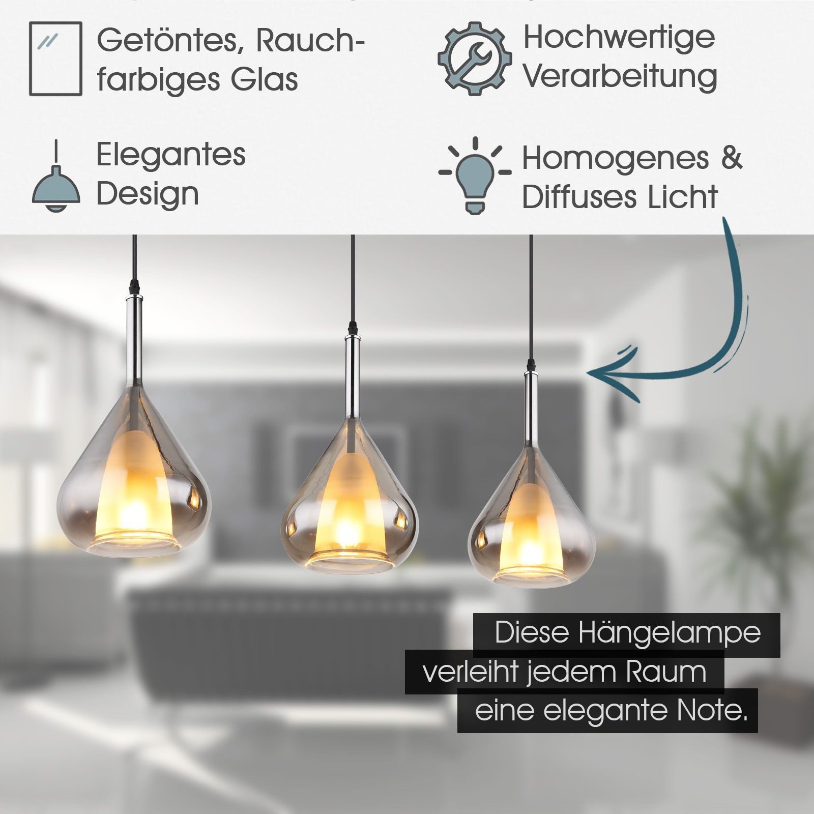 bmf-versand Hängeleuchte Hängelampe Esszimmer Rauchglas Hängeleuchte günstig online kaufen
