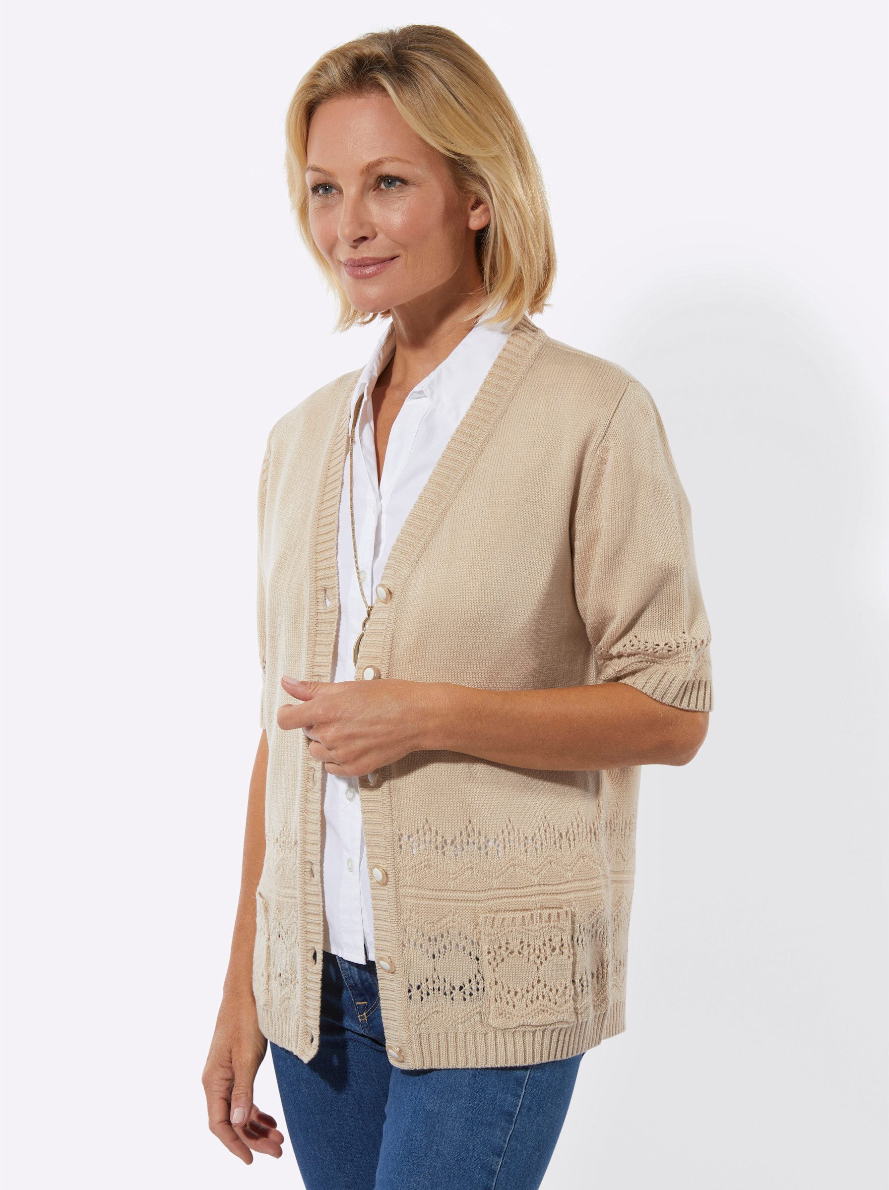 Witt Strickjacke Strickjacke Kurzarm Ajour, Jersey günstig online kaufen