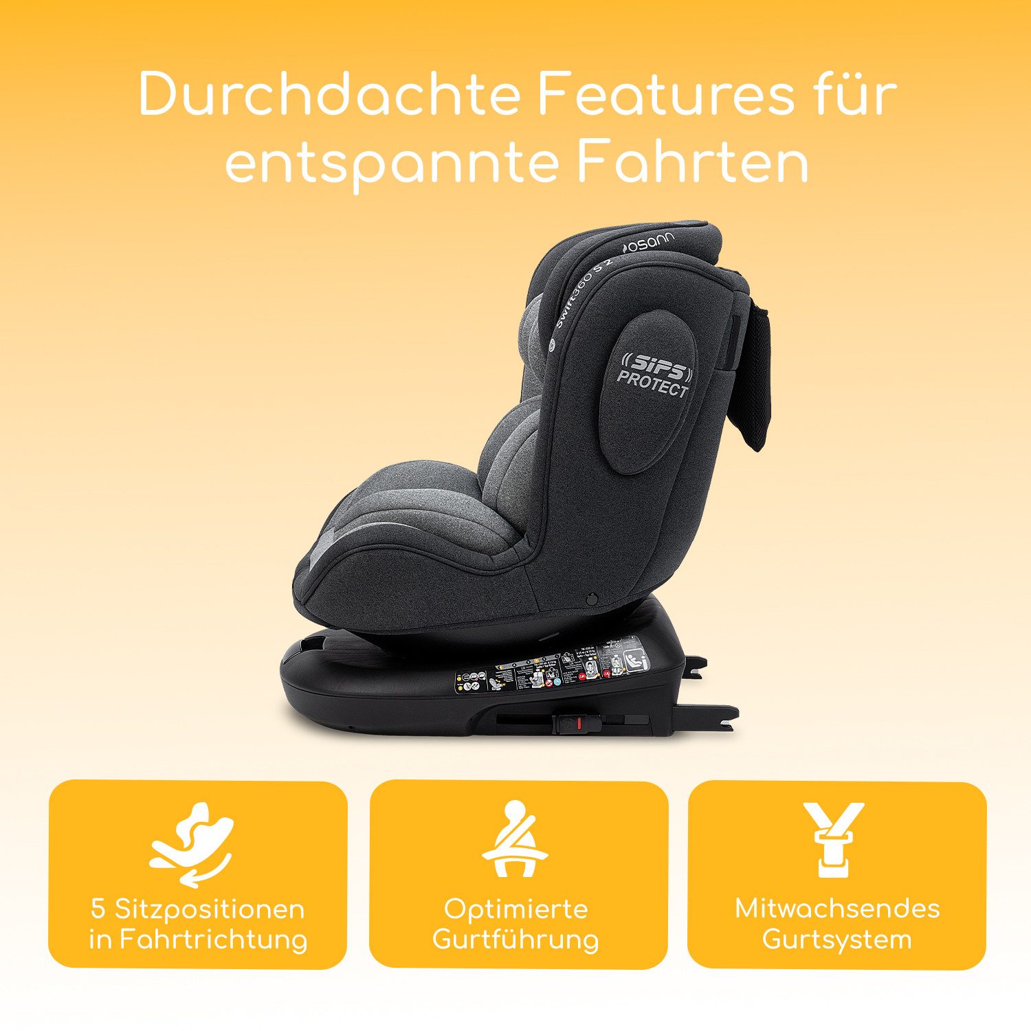 Osann Autokindersitz Swift360 S 2, ab: 15 Monate, bis: 12 Jahre, ab: 76 cm, bis: 150 cm, sicherer 360°Kindersitz: reboard bis 4 Jahre, verwendbar von 76-150 cm