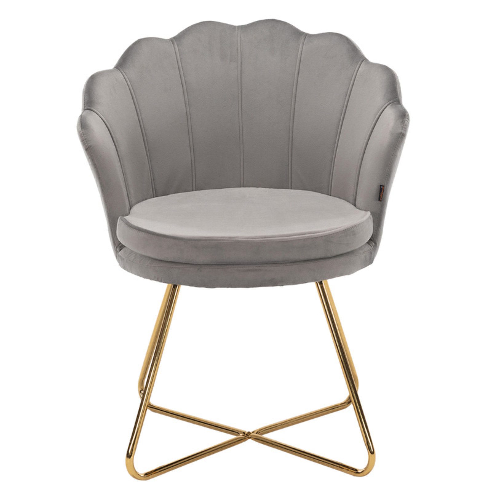 HawthyHome Polsterstuhl Polstersessel mit Blütenblatt-Rückenlehne & Goldene Metallbeine (1 St), ideal für Esszimmer & Schminktisch