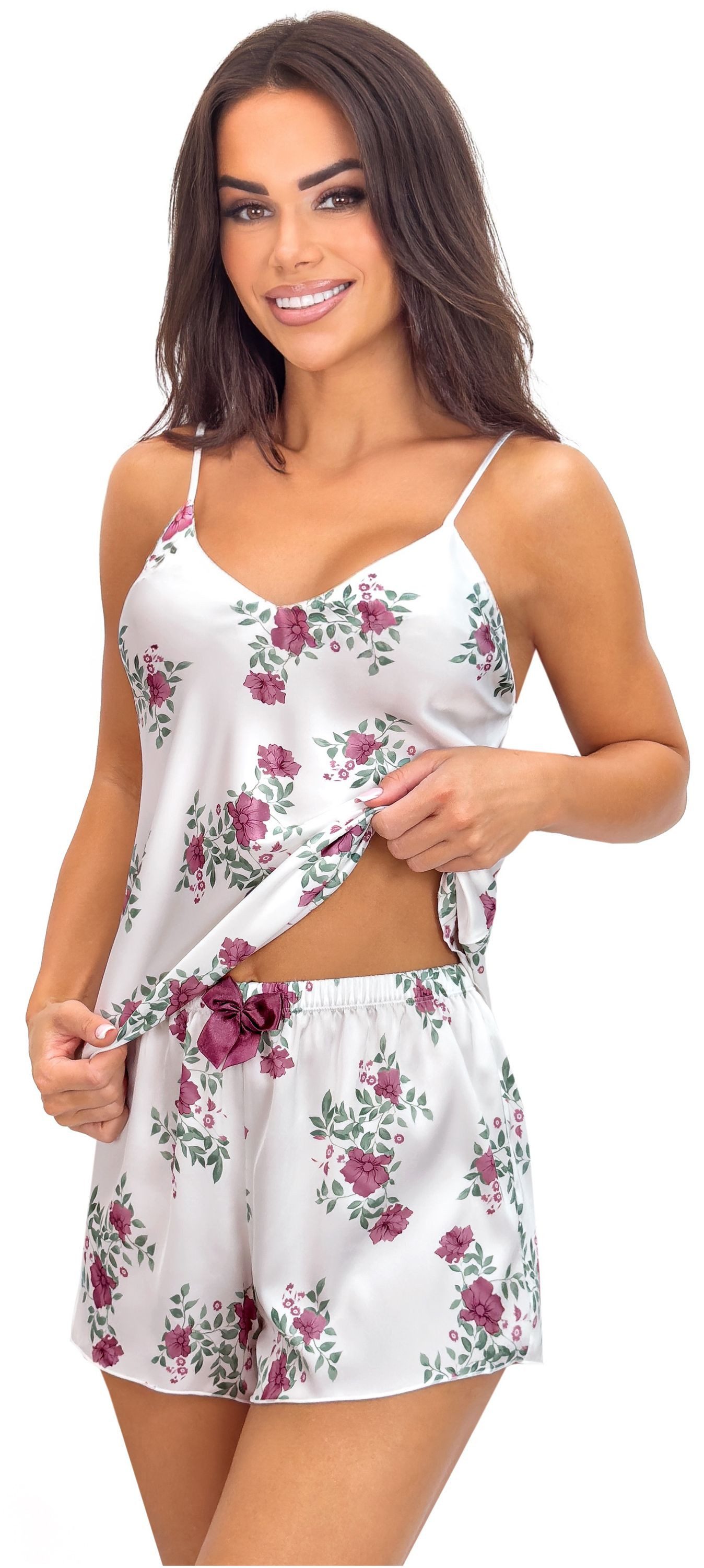 Donna Shorty Julia (Set, 2 tlg., 2-teilig) Damen Pyjama 2-teilig Shorty Satin Spaghettiträger