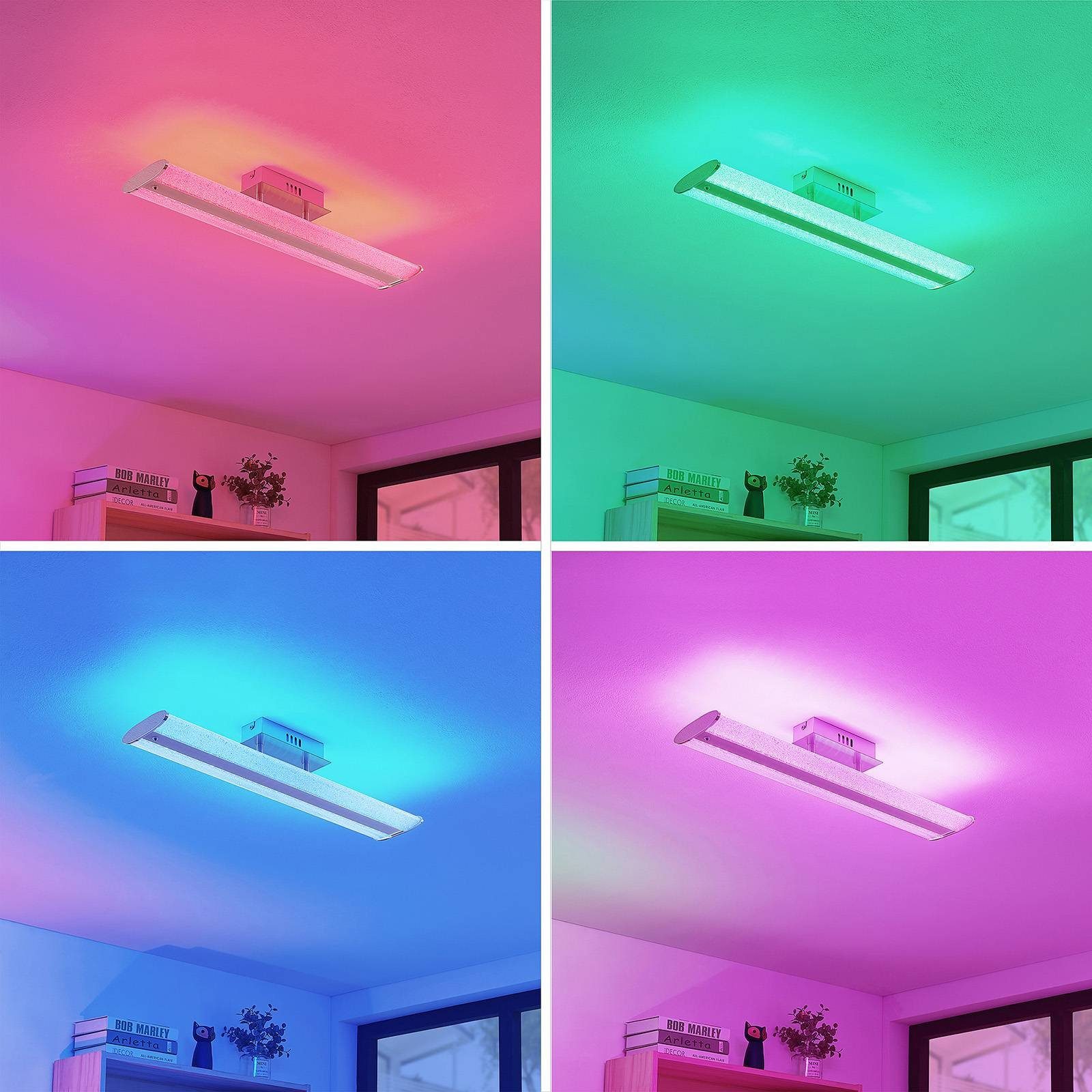 + Farbwechsel inkl. Deckenleuchte nickel LED-Leuchtmittel RGB weiß, verbaut, Stahl, Sylke, LED fest Kunststoff, transparent, Modern, satiniert, Lindby