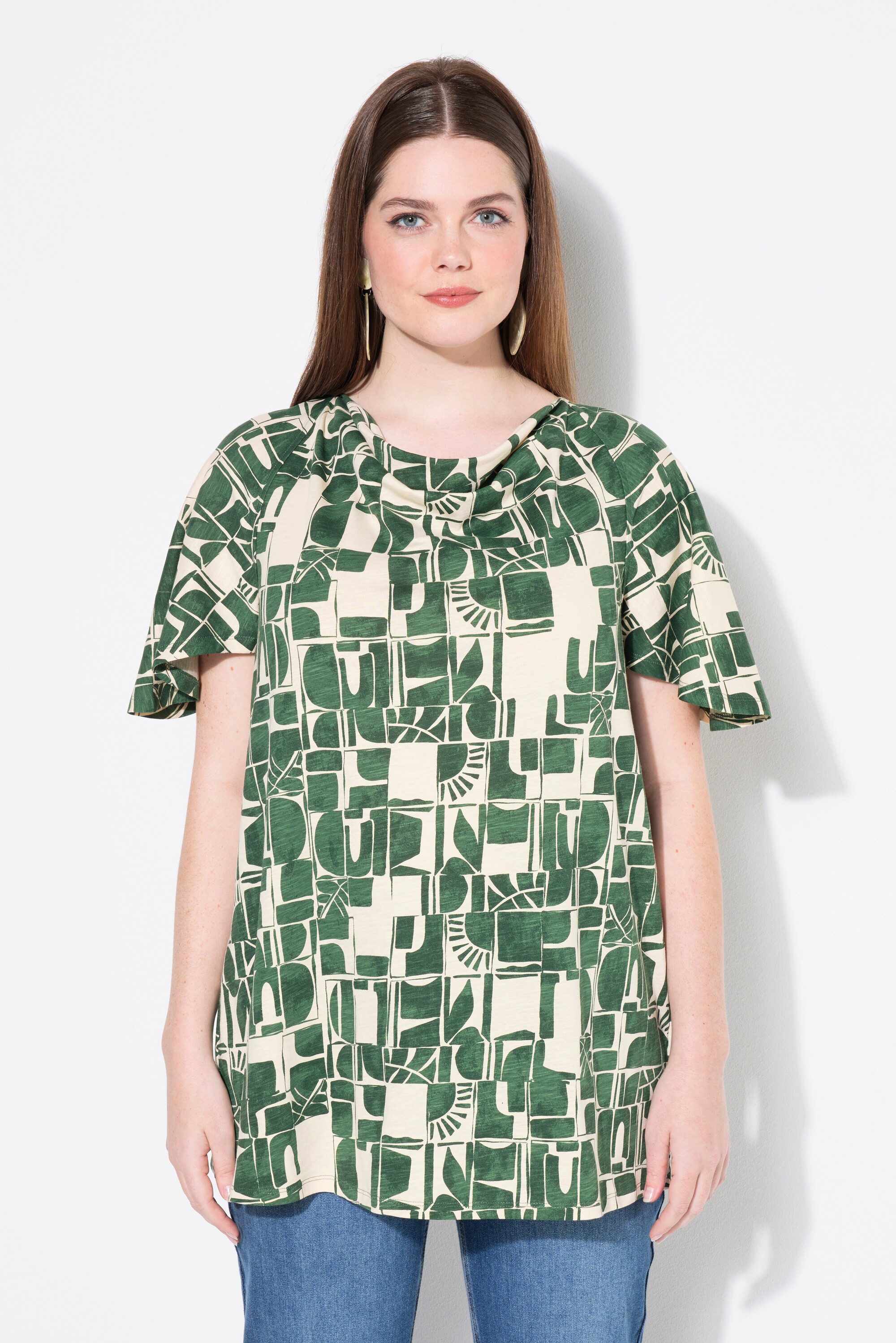 Ulla Popken T-Shirt T-Shirt Wasserfallausschnitt Halbarm günstig online kaufen