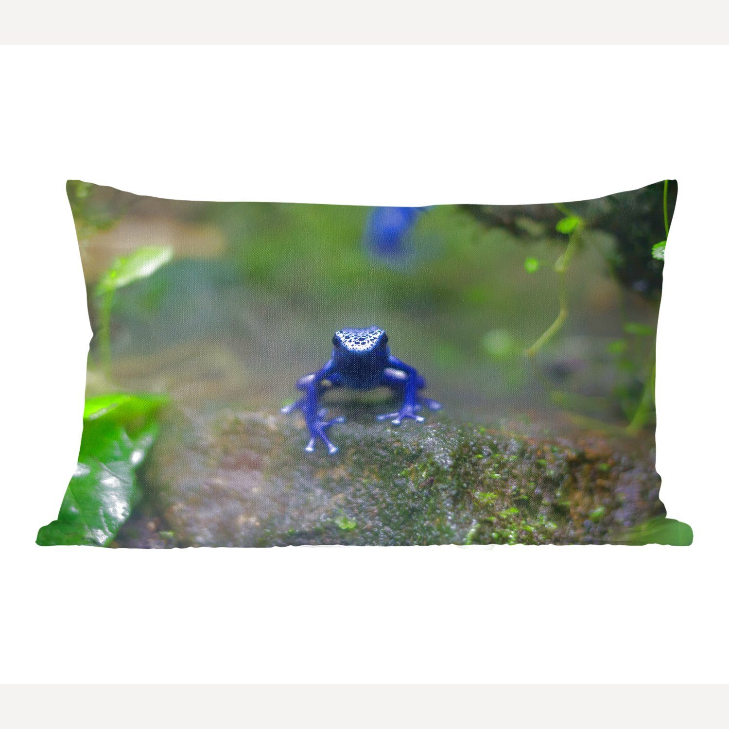 MuchoWow Dekokissen Blauer Frosch im Dschungel, Wohzimmer Dekoration, Zierkissen, Dekokissen mit Füllung, Schlafzimmer