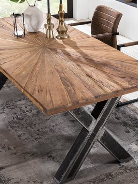 TPFLiving Esstisch Damian - Platte recyceltes Teak, Gestell Metall (Platte natur, Gestell Roheisen used look, klar lackiert, Esstisch - Desinger Tisch Luxus - Esstisch massiv), Plattenstärke 50 mm - Esstisch 160x90cm