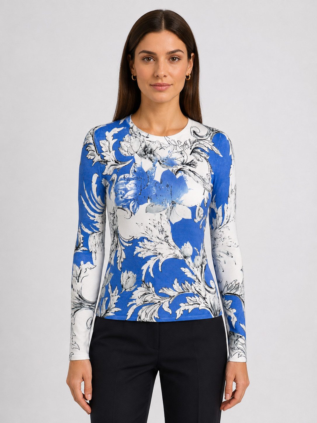 Passioni Strickpullover in blau mit weißen Ornamenten