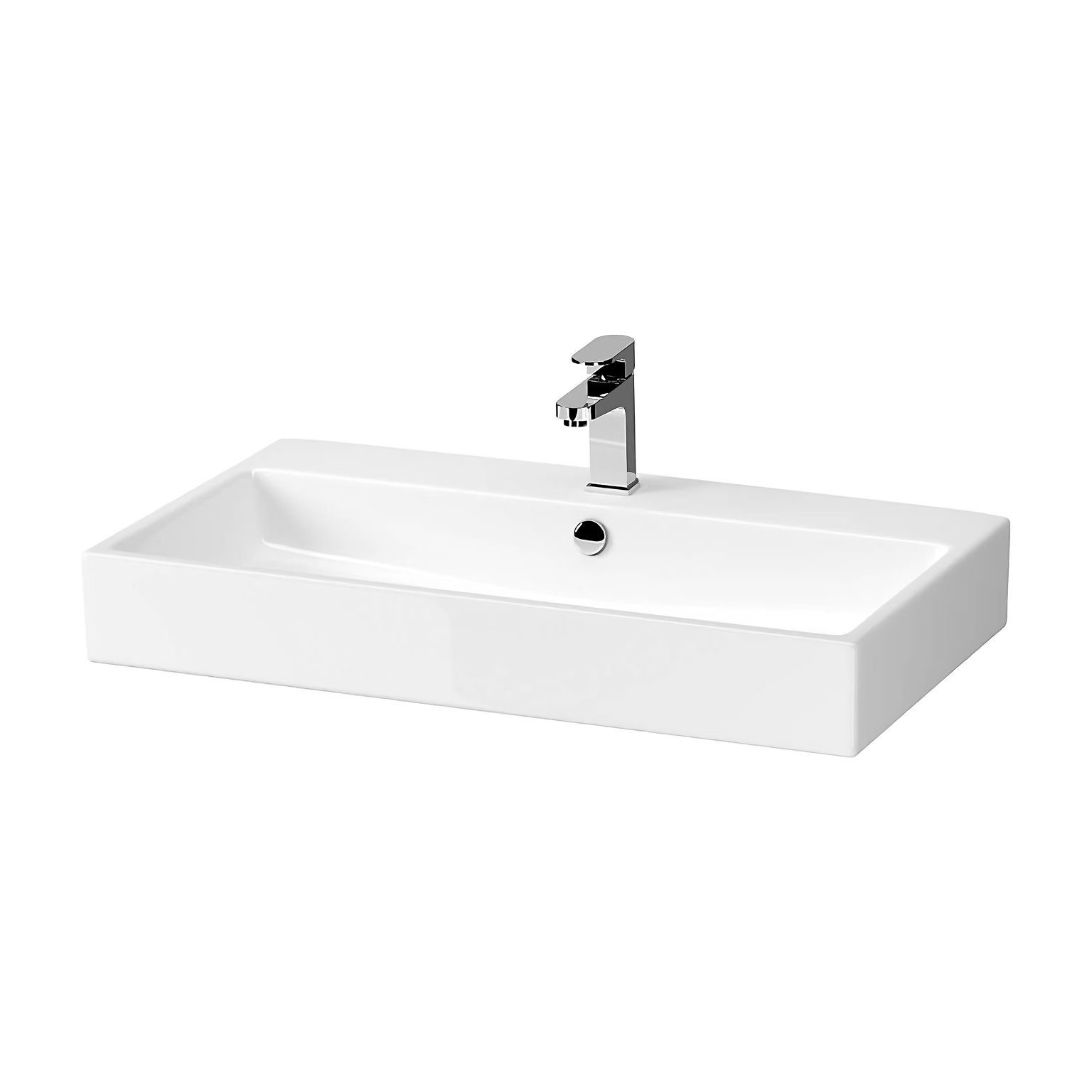 Weiß VIRGO 80 mit Möbelgriffe) & (Schwarz KOLMAN Schubladen Schwarz Set Waschbeckenunterschrank Badmöbel Keramikwaschbecken Badezimmerschrank |