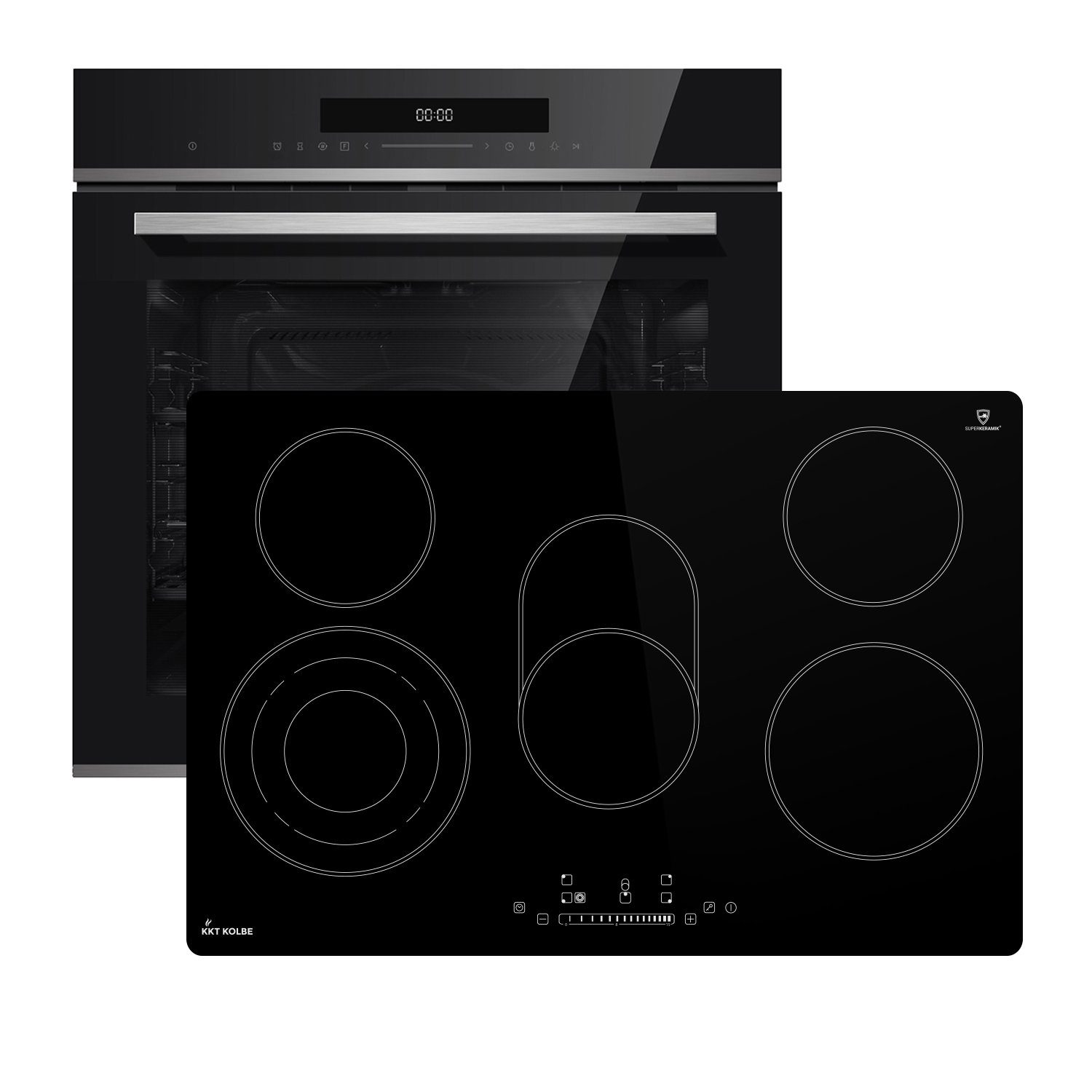 KKT KOLBE Backofen-Set Backofen und Kochfeld SET8019_77RL, mit 2-fach Teleskopauszug, Pyrolyse-Selbstreinigung, Herdset / Pyrolyse / Heißluft / Timer / Sensorsteuerung / Edelstahl