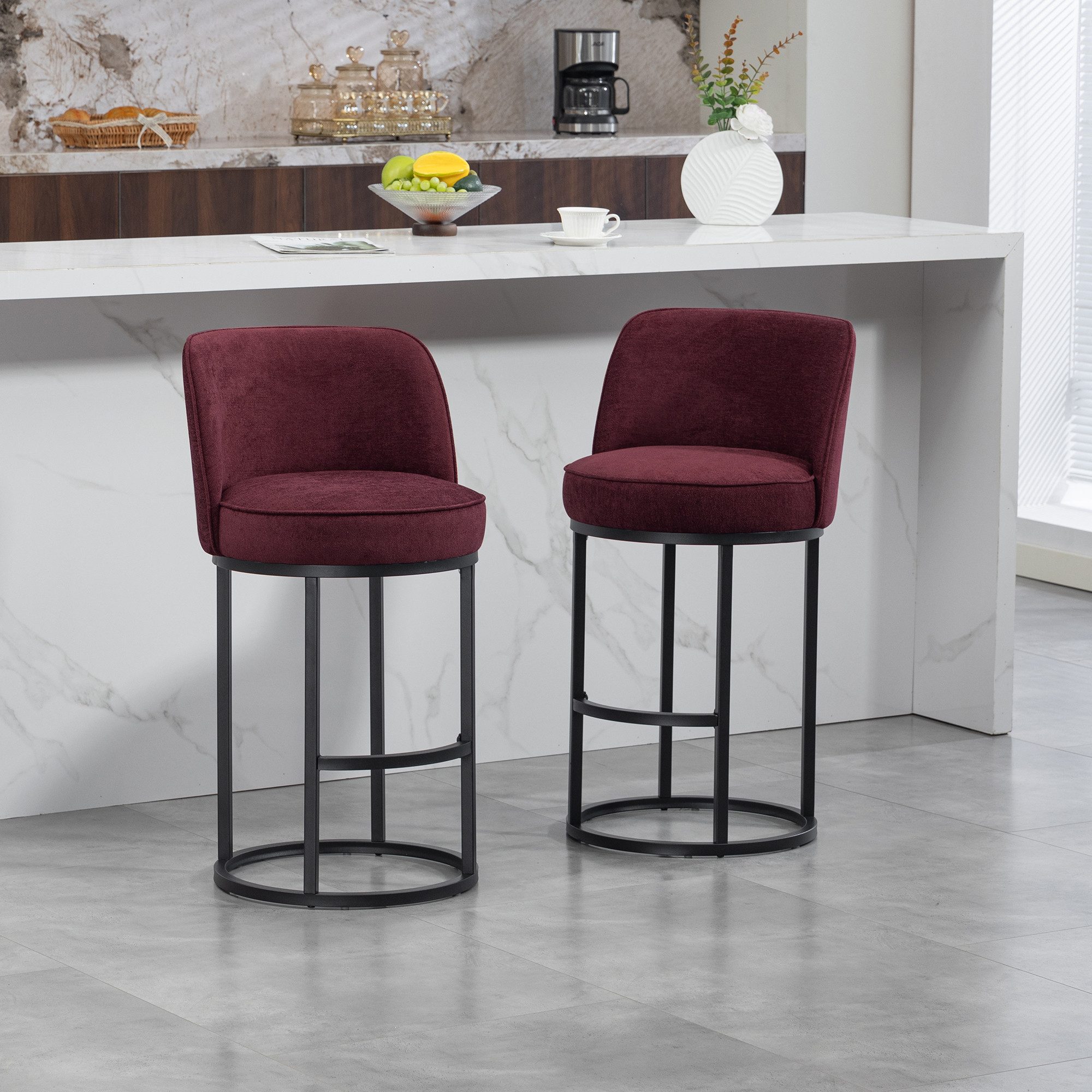BlingBin Barhocker 2er-Set Kücheninselhocker Küchenstühle Bistrohocker, mit Leinenbezug (Duo-Set Barstühle mit Leinenbezug und gepolstertem Sitz, 2 St., 2tlg), mit schwarzen Metallbeinen, bequeme gepolsterte Bar-Esszimmerstühle