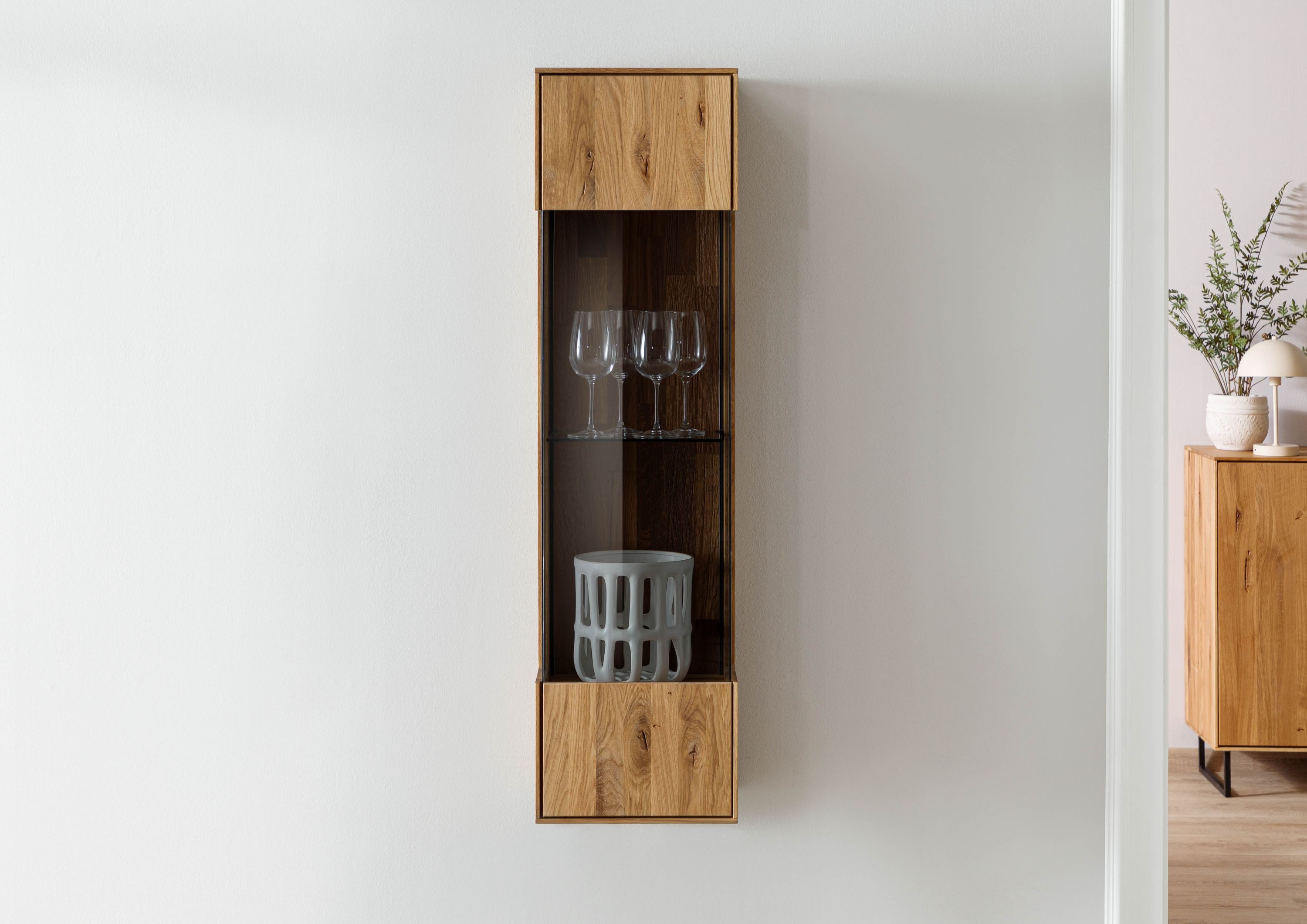 Massivmoebel24 Hängevitrine WIEN (Wildeiche 37x32x130 natur geölt WIEN #232) Wildeiche 37x32x130 natur geölt WIEN #232
