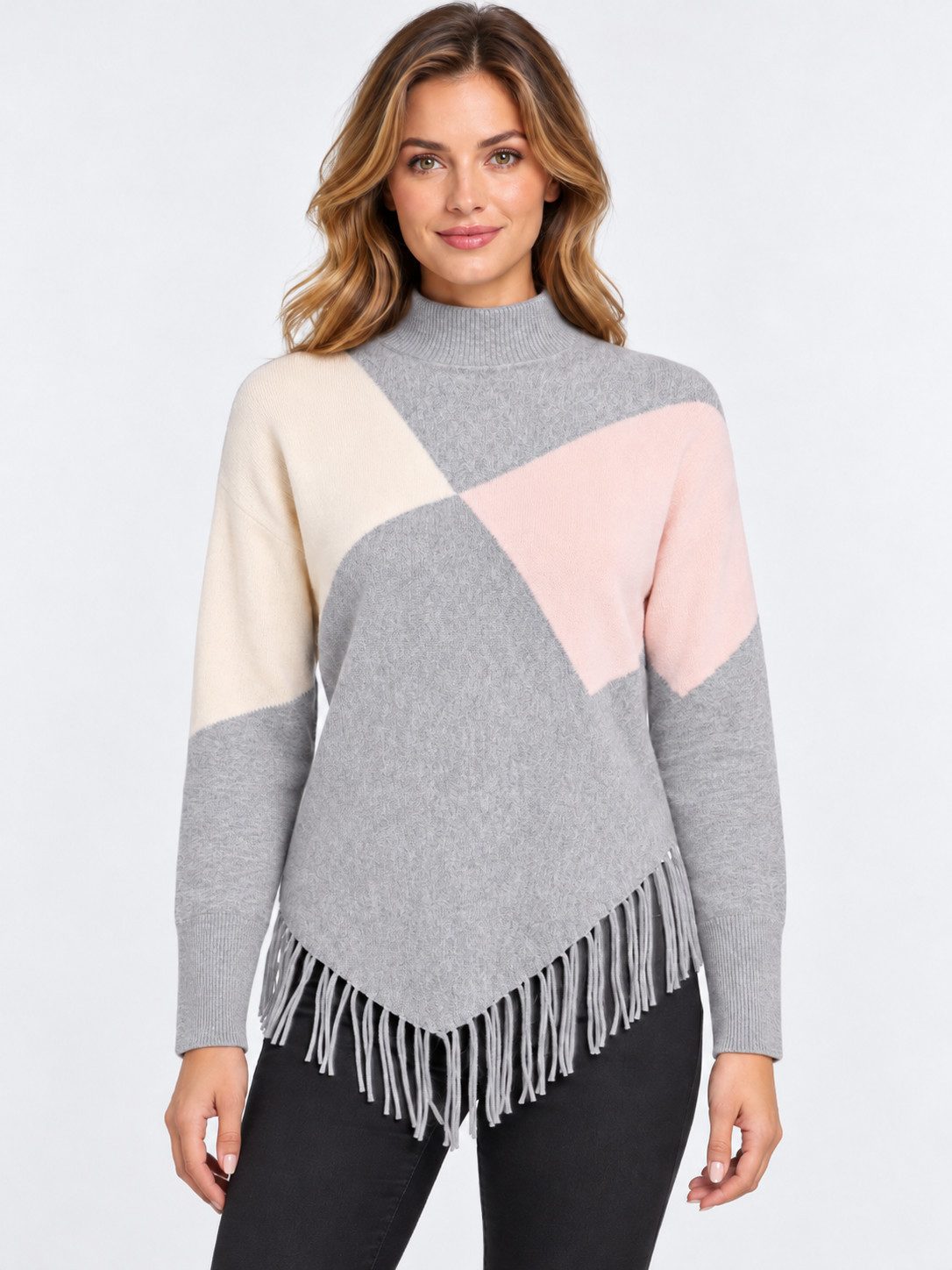 Passioni Strickpullover mit asymmetrischem Saum mit Fransen