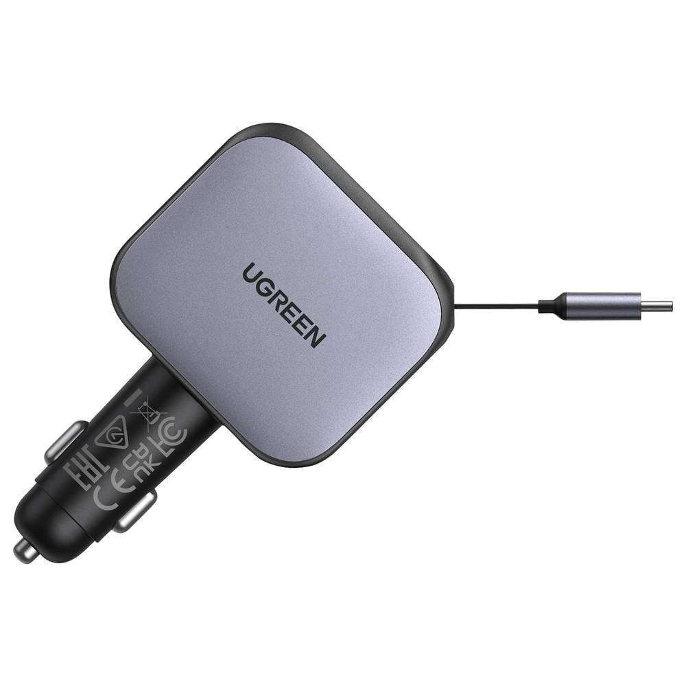 UGREEN EC603 90W Car Charger Kfz Ladegerät 90 W 2x USB-C®, 1x USB-A Grau KFZ, USB-Ladegerät (aufwickelbares USB-C®-Kabel)