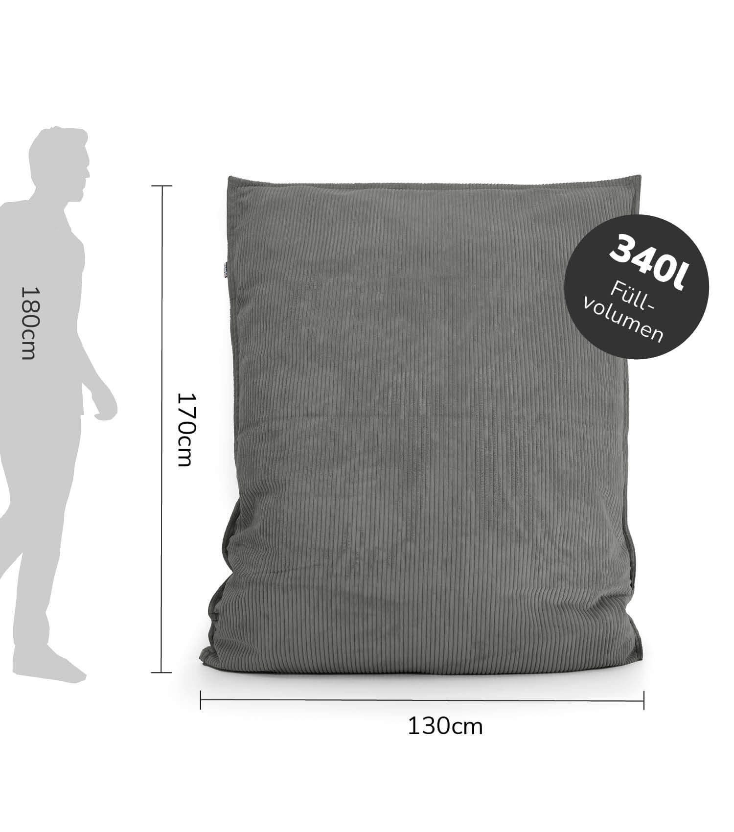 Der Bean Cord Bodenkissen Riesensitzsack mit Sitzsack Cord Cover), (mit oder Bezug, Anthrazit Bag Große in mokebo