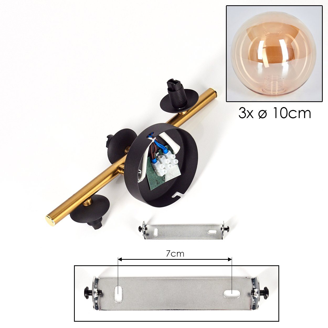 hofstein Deckenleuchte G9 ohne in Retro-Design Leuchtmittel LED, Metall/Glas Deckenlampe Glas, Leuchte ohne x im Leuchtmittel, Schwarz/Goldfarben/Bernsteinfarben, 3 aus aus