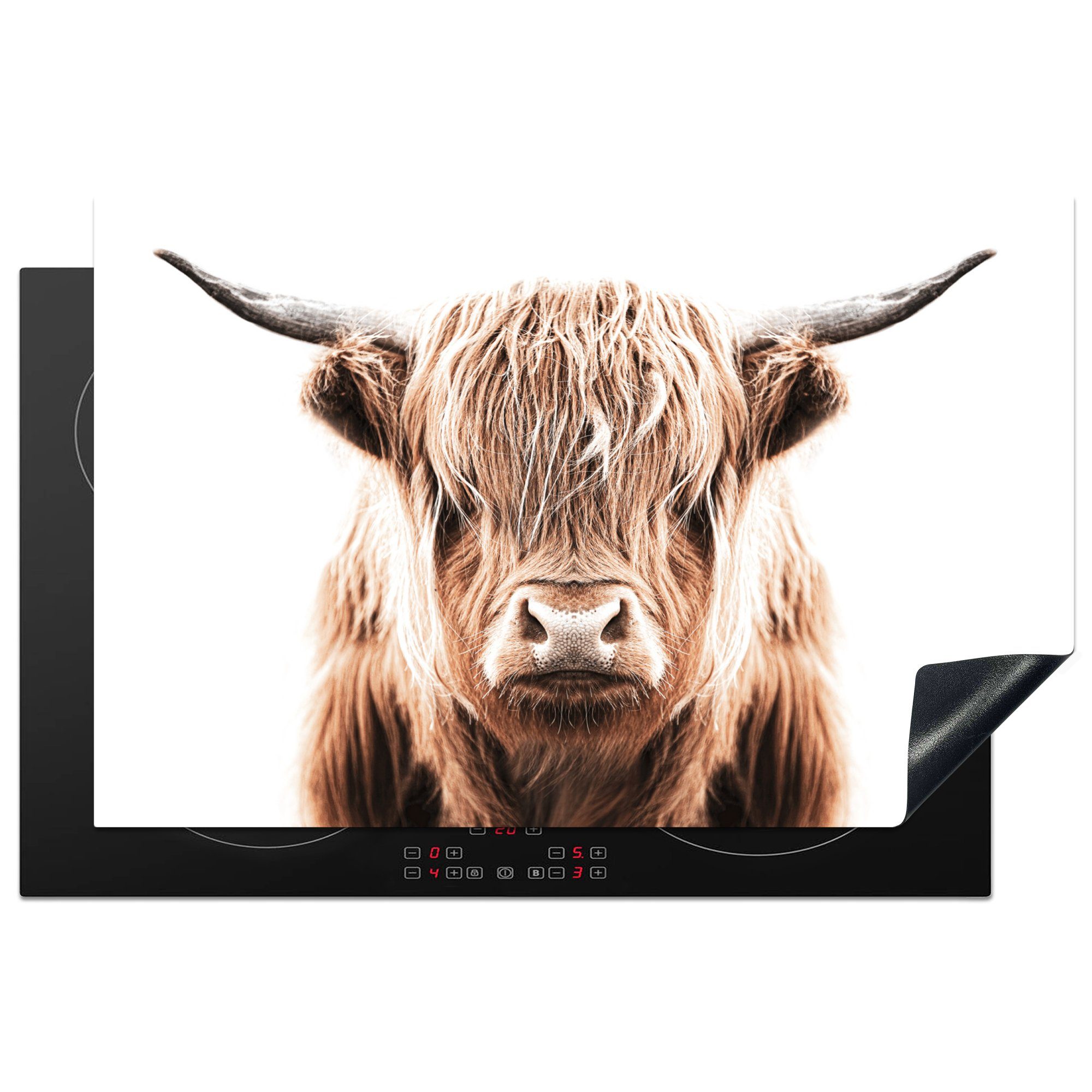 MuchoWow Herdblende-/Abdeckplatte Schottischer Highlander - Kuh - Stier, Vinyl, (1 tlg), 81x52 cm, Induktionskochfeld Schutz für die küche, Ceranfeldabdeckung