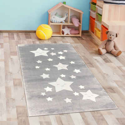 Kinderteppich Kinder-Teppich weich mit Sternchen in Anthrazit, Carpetia, rechteckig