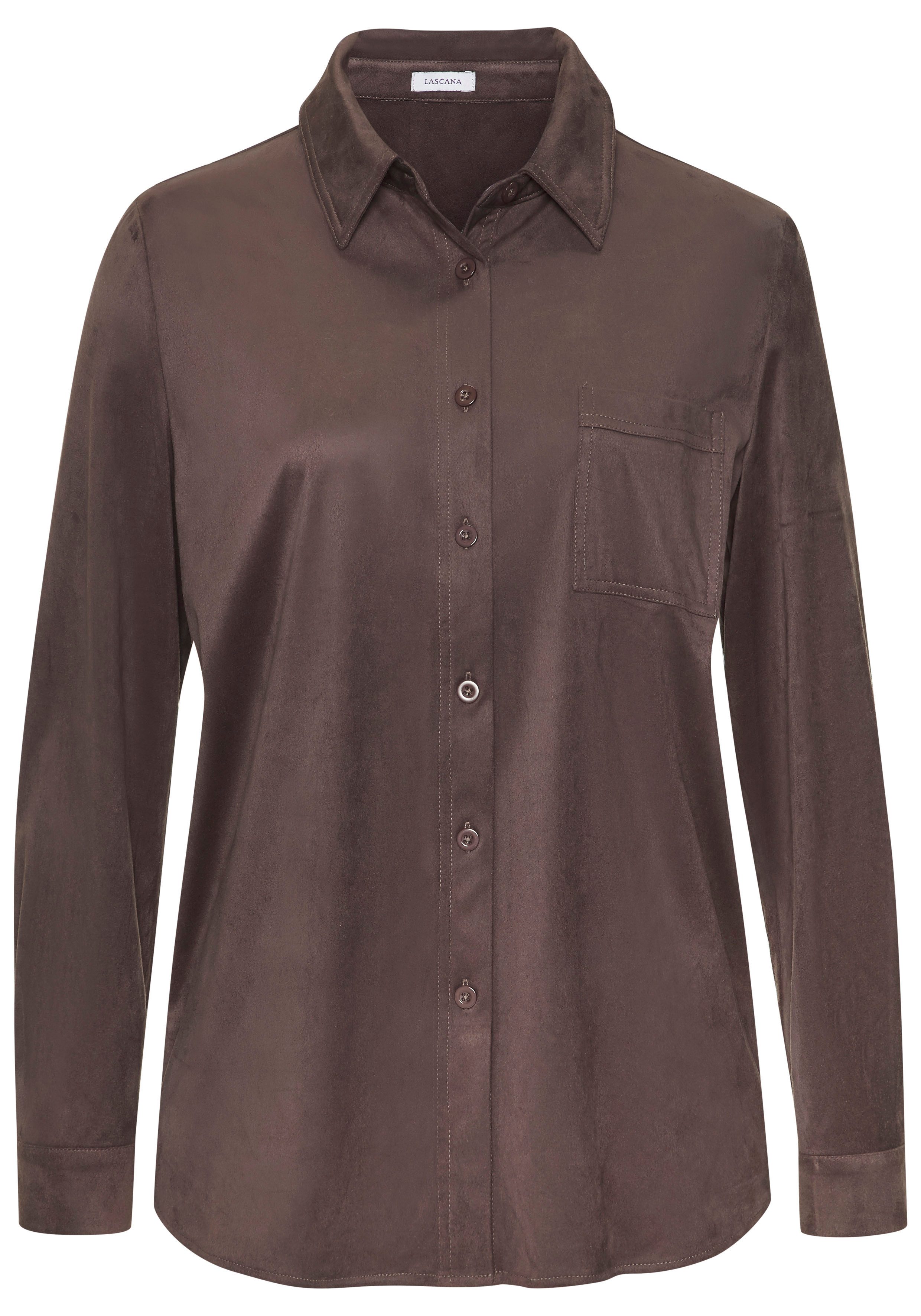 LASCANA Hemdbluse aus Velourlederimitat Bluse in Velourslederoptik, Langarmbluse in Wildlederoptik – Bild 2 von 5