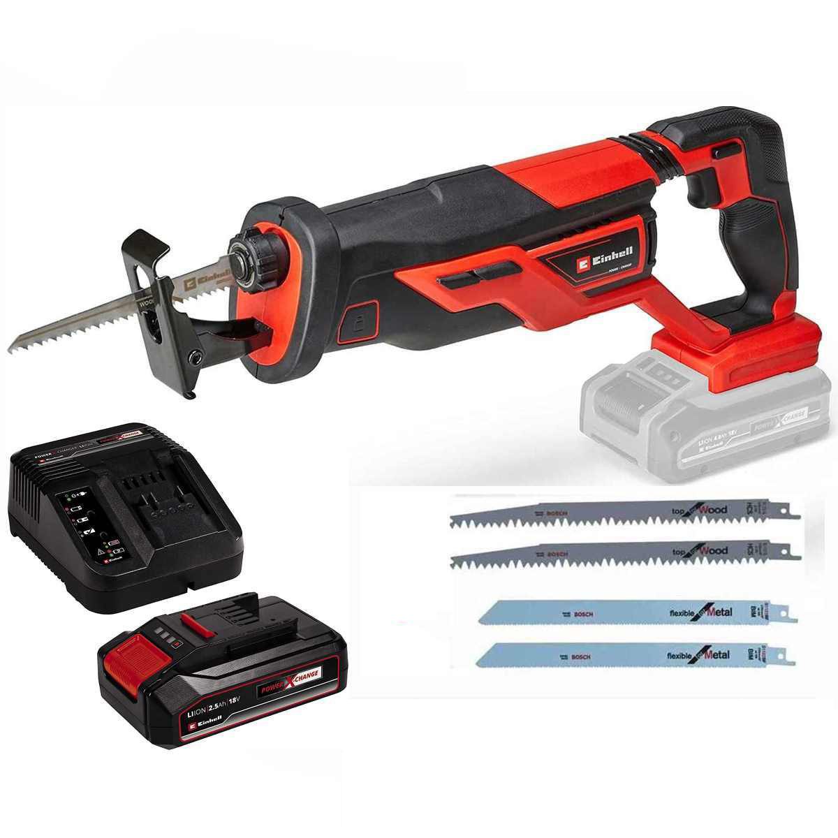 Einhell Akku-Säbelsäge Universalsäge TE-AP 18/26 Li +Akku 2.5 Ah/Lader + 4 Bosch Sägeblätter