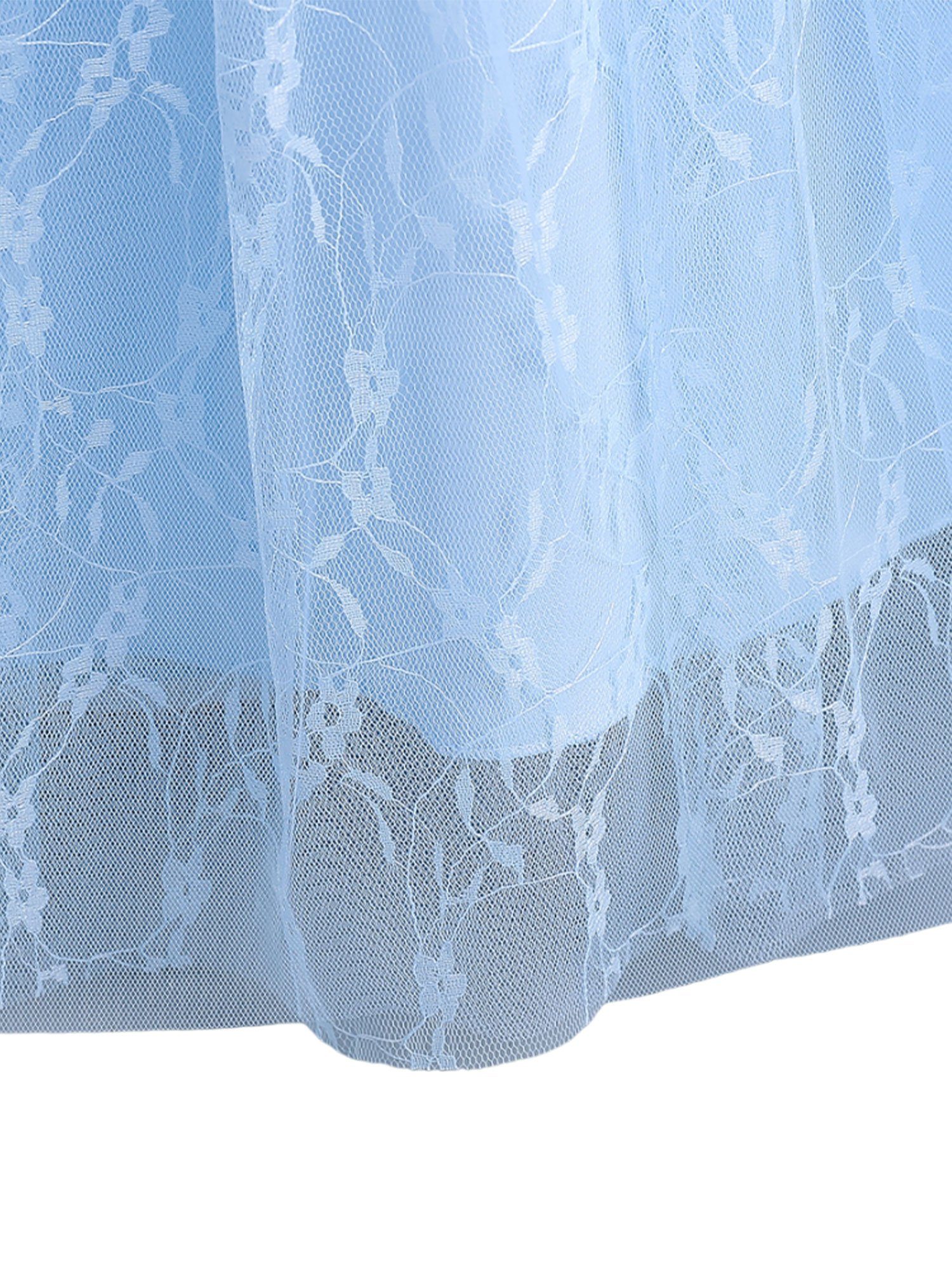 Bodenlanges Blau Spitze Abendkleid mit LAPA Einfacher Partykleid Kleid Mädchen