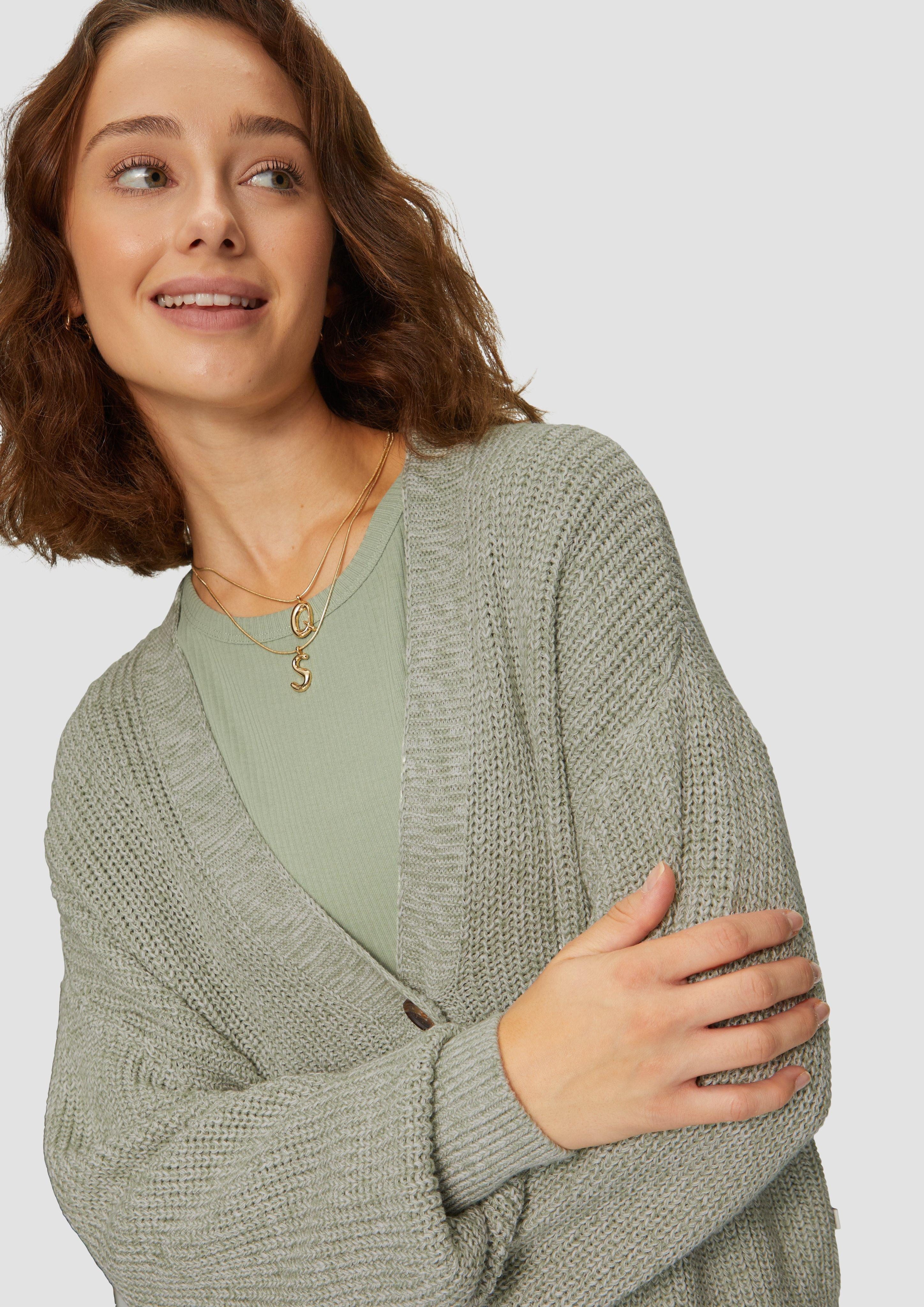 QS Funktionsjacke Strickjacke aus Baumwollmix Rippblende günstig online kaufen
