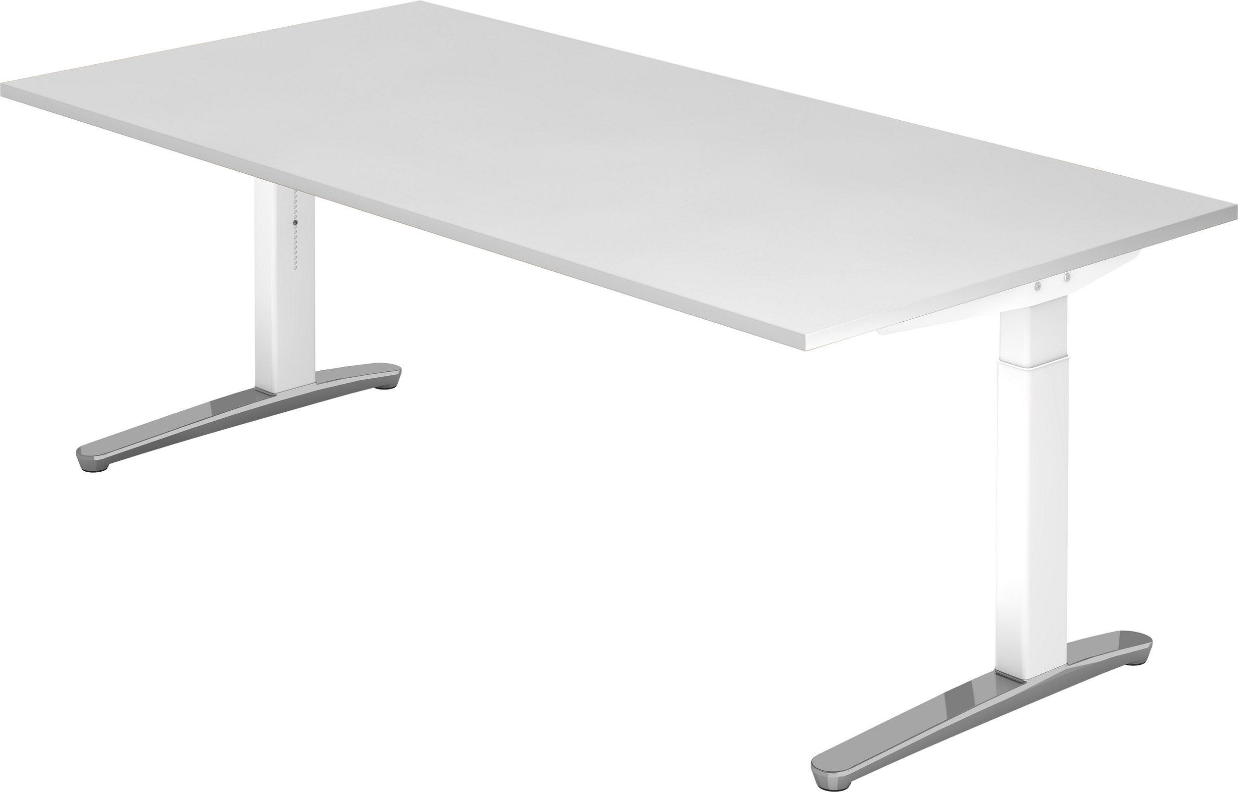 bümö Schreibtisch Schreibtisch Serie-XB, Rechteck: 200 x 100 cm - Dekor: Weiß - Gestell: Weiß/Alu poliert | Schreibtische