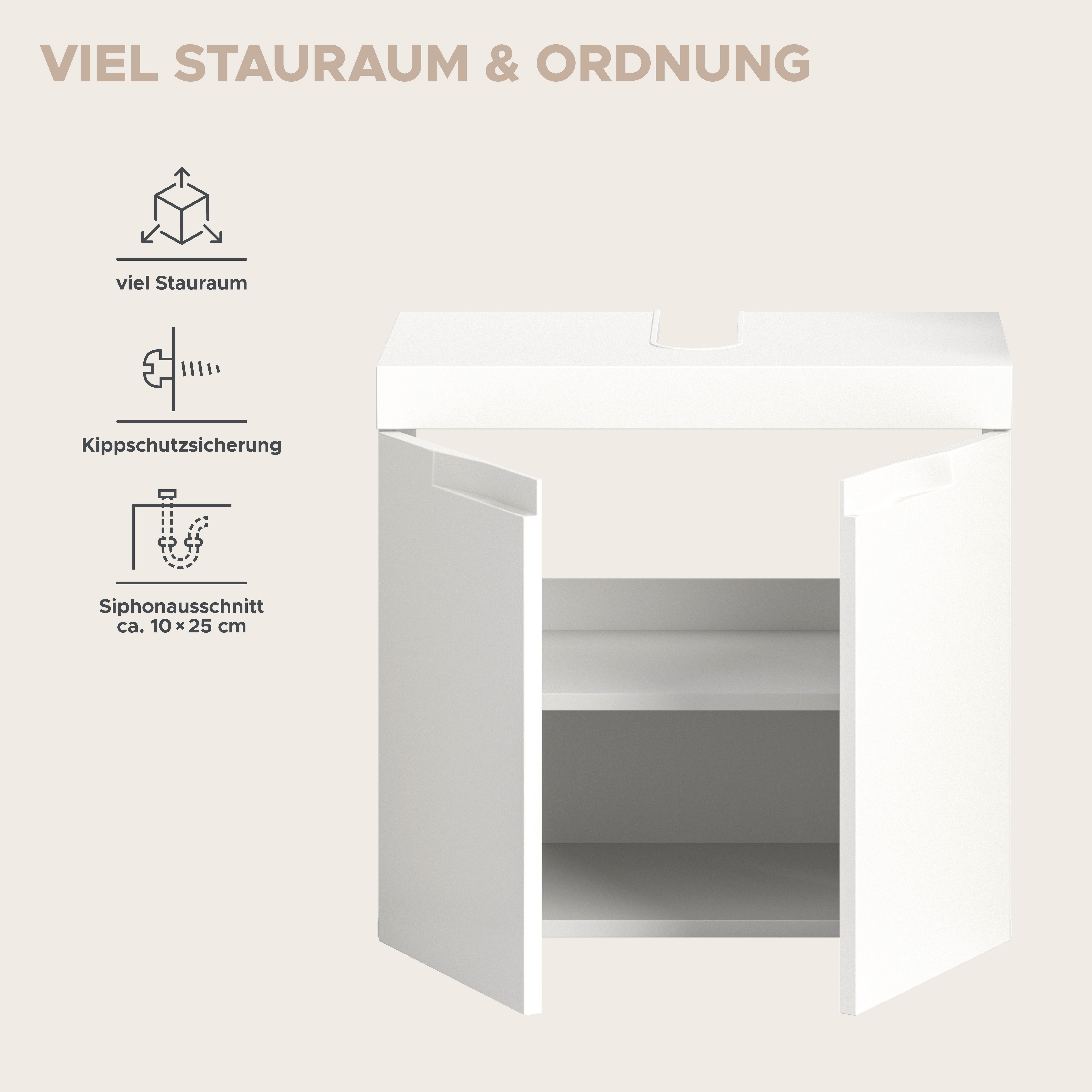 OTTO home Waschbeckenunterschrank MAOI, Breite 60cm, 2 Türen, 2 Fächer, 1 Einlegeboden (inkl. Siphonausschnitt) Badezimmerschrank, Unterschrank, Kommode, WBU, B – Bild 5 von 5