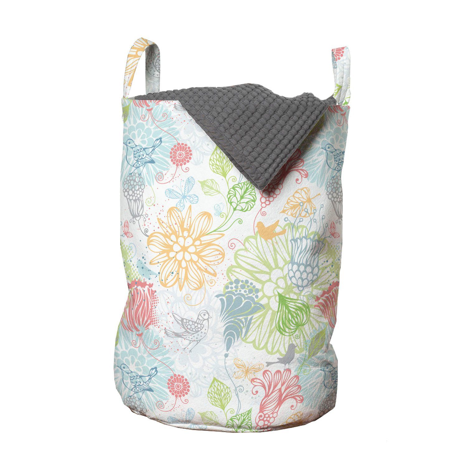 Abakuhaus Wäschesäckchen Wäschekorb Frühling mit und Blumen-Aufbau Kordelzugverschluss für Griffen Waschsalons, Vögel