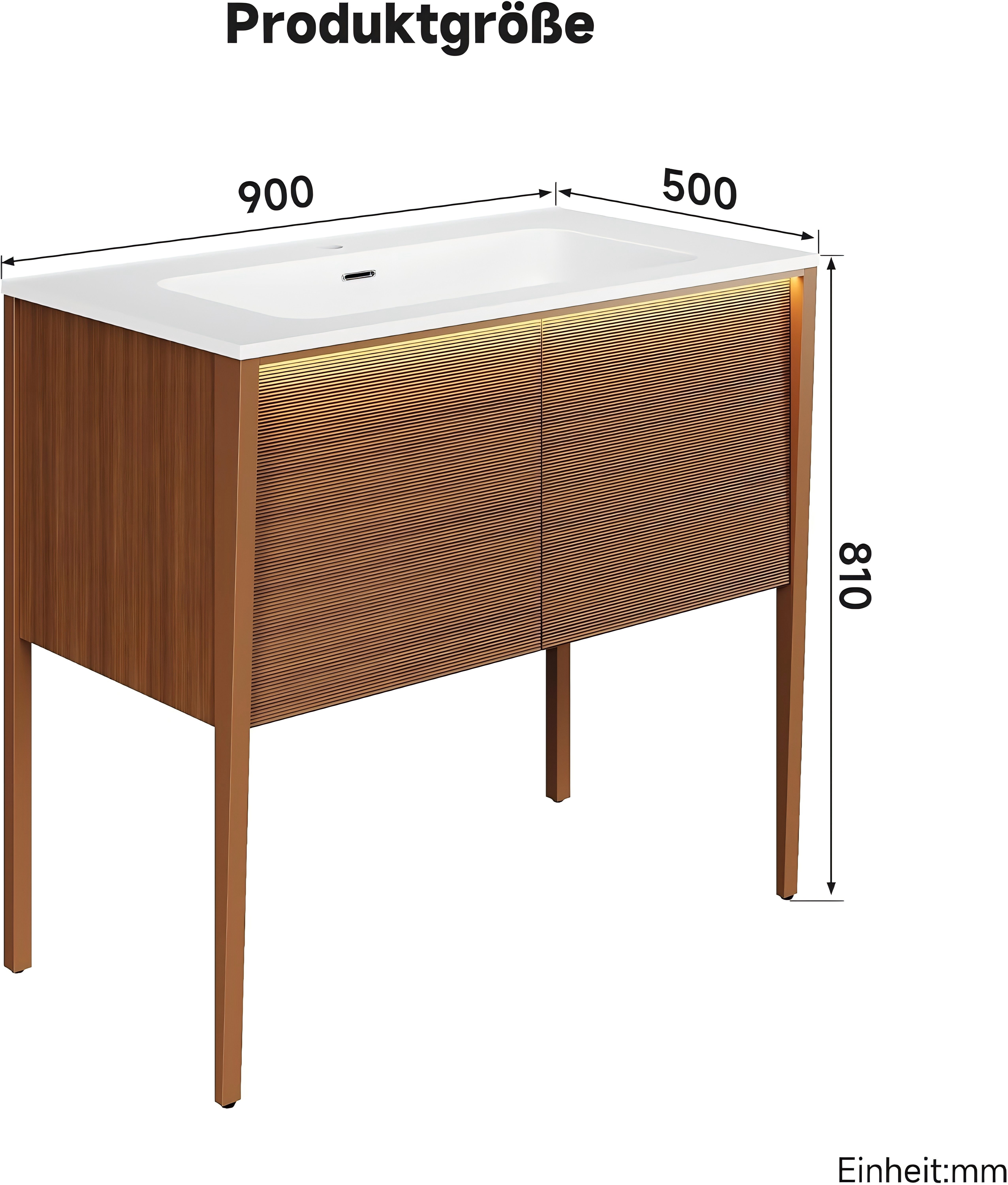 SONNI Waschbeckenschrank Waschbeckenunterschrank mit Sensorleuchte & Waschbecken Holzfarbe mit Gittertür, Breite 89/79cm, mit Sensorleuchte, Naturholz-Optik – Bild 3 von 5