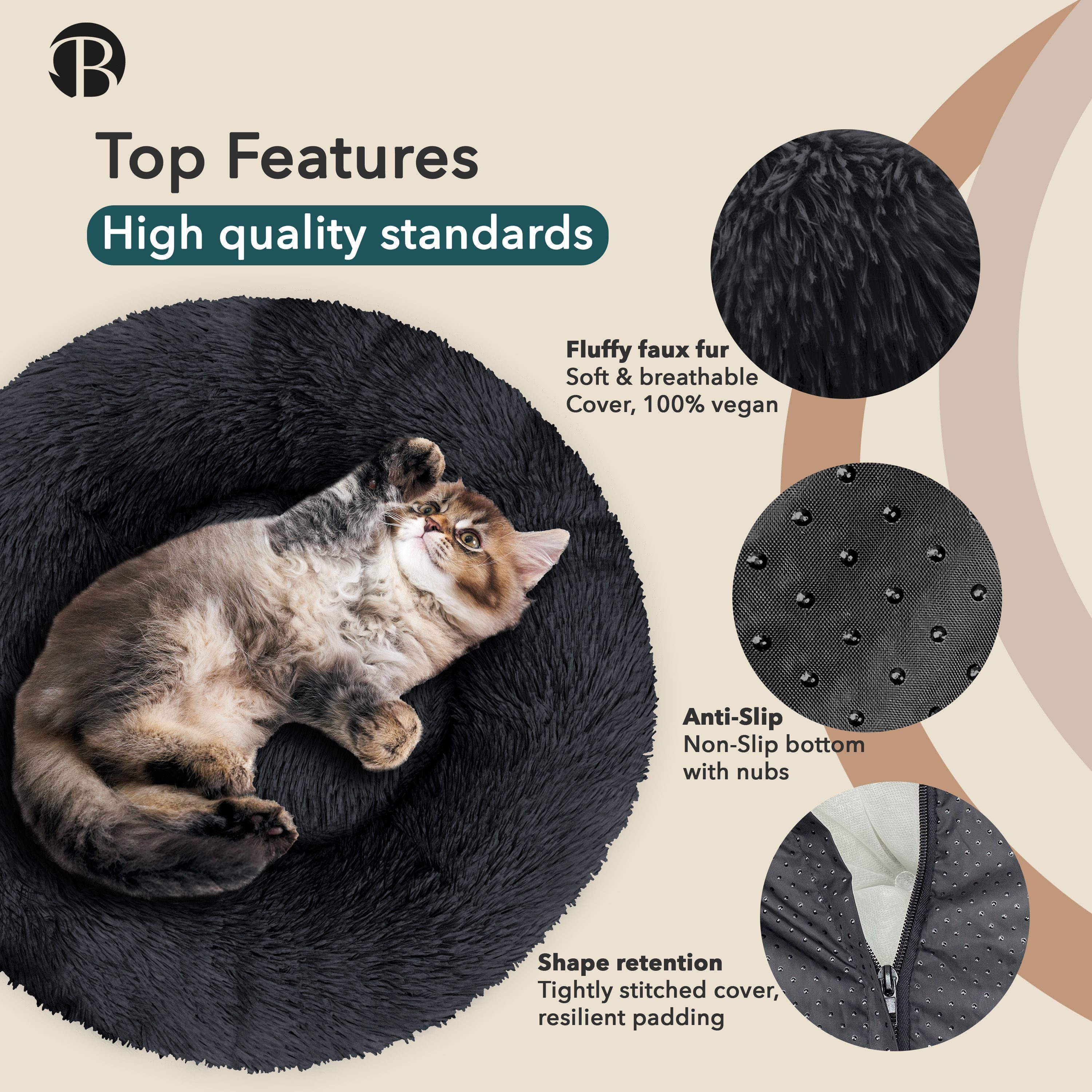Bluzelle Tierbett Premium Hundebett Hundekissen Donut / Katzenbett Katzenkissen / XXS, Flauschig Kuschelig Weiches Kunstfell, für Kleine Hunde / Hundekorb / Rund Waschbar Plüsch Kissen Tier Bett