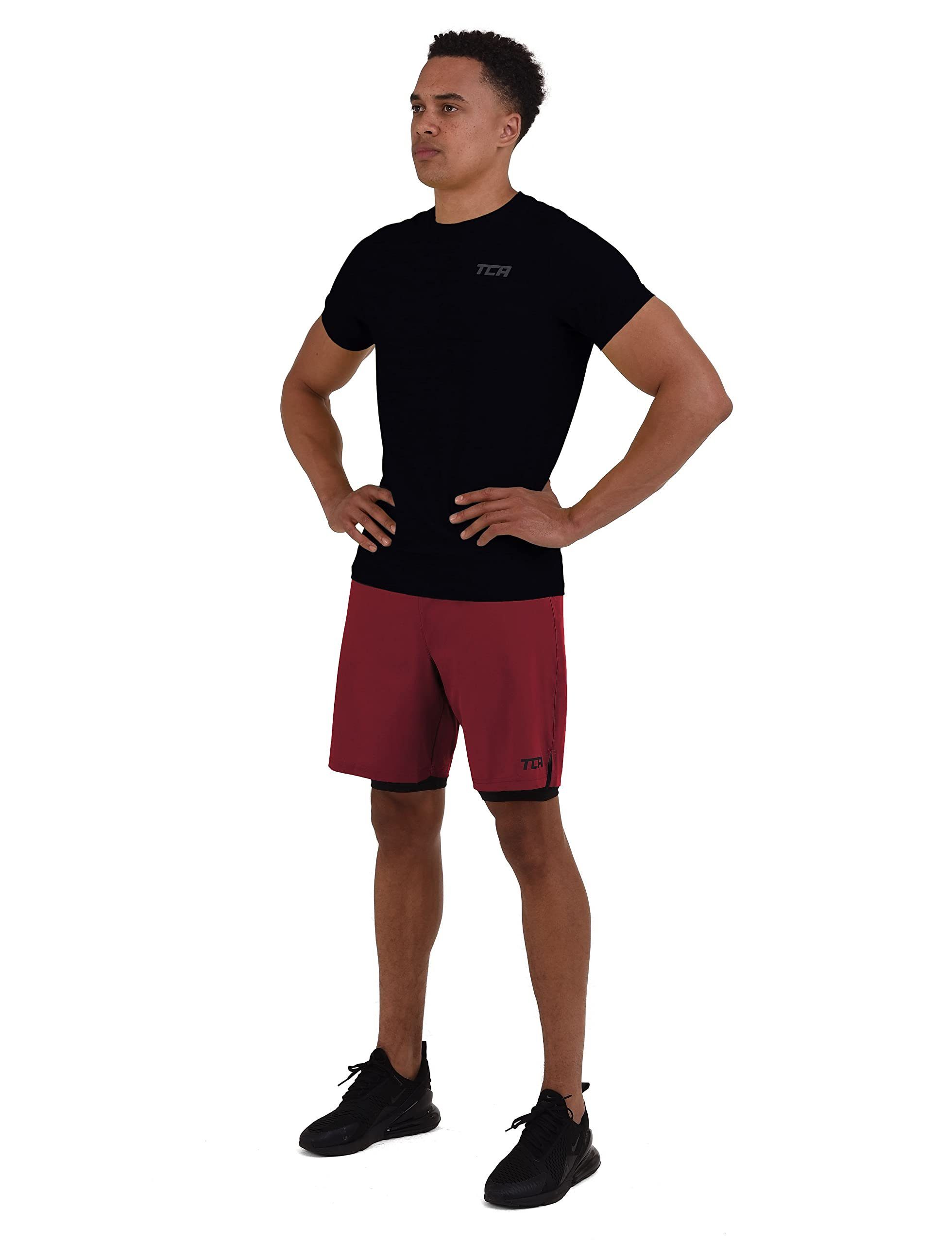 Kompressionshose TCA in 2 Herren TCA 1 Rot/Schwarz, Trainingsshorts Laufhose - M mit