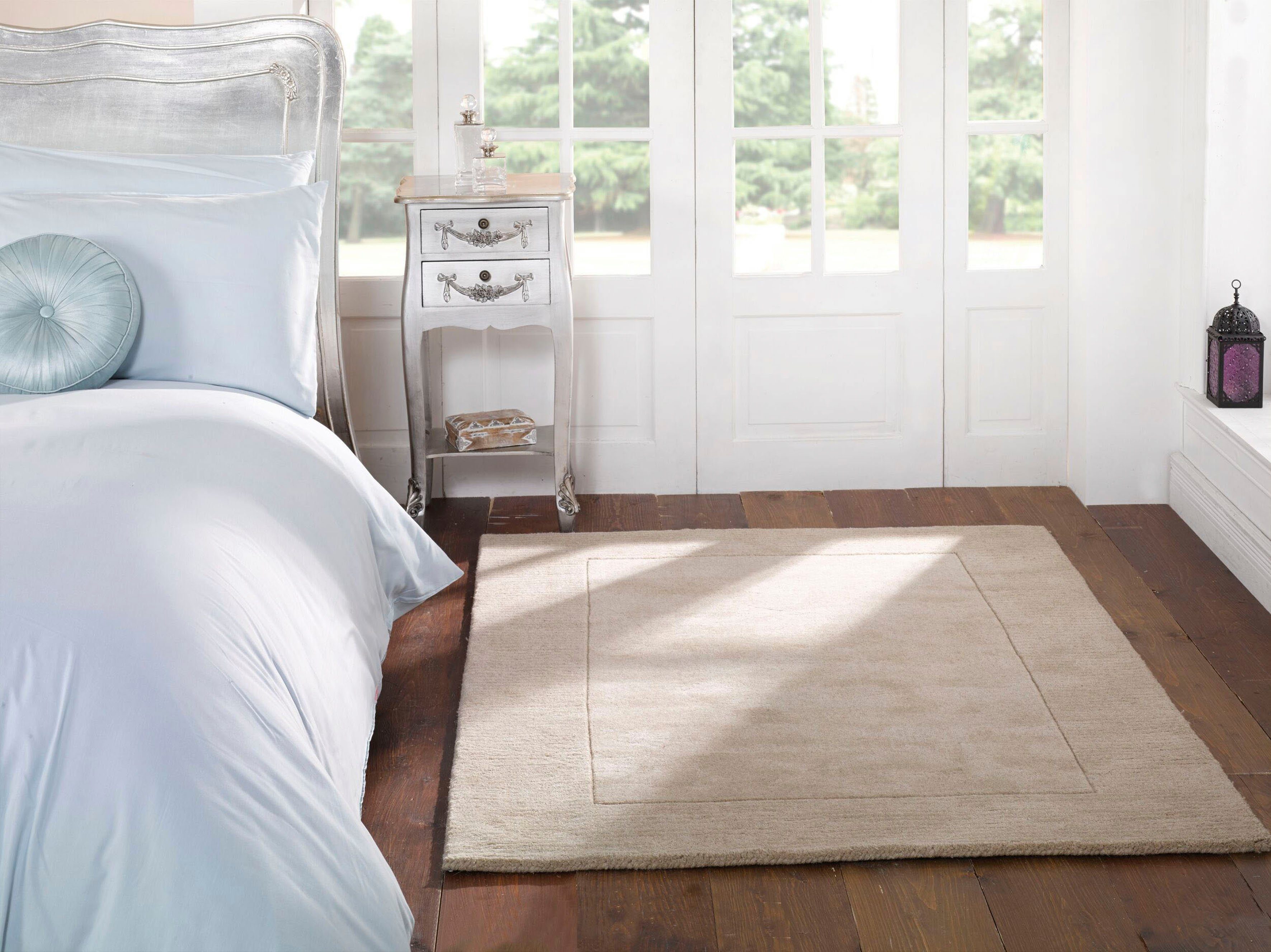 Teppich Siena, FLAIR RUGS, rechteckig, mit natur idealer Bordüre, Höhe: uni, Wohnzimmer, mm, 10 Schlafzimmer Wollteppich für