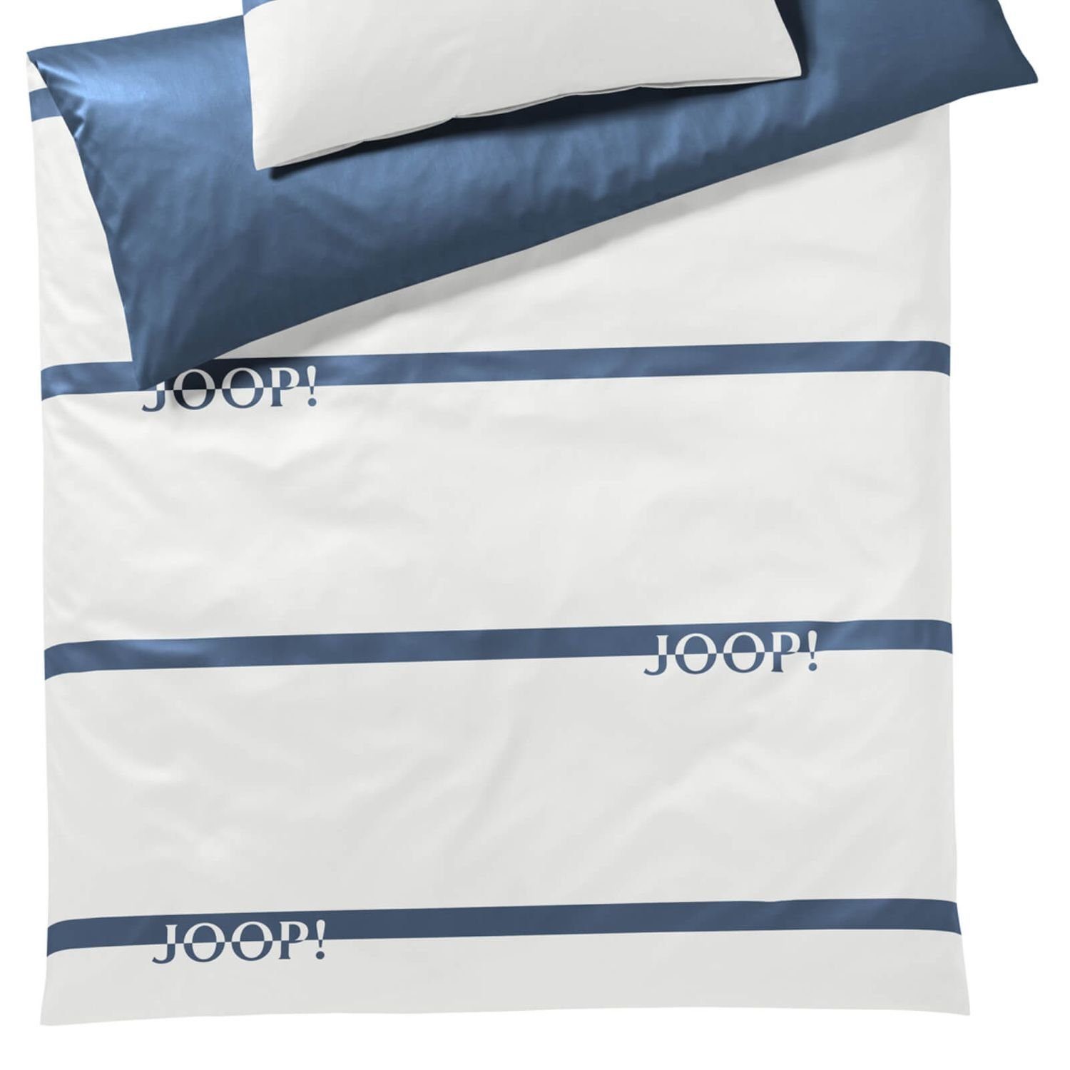 JOOP! Bettwäsche Logo Stripes 4101 2 Aqua, Mako-Satin, 2 teilig, Schriftzug, Streifen, Gestreift