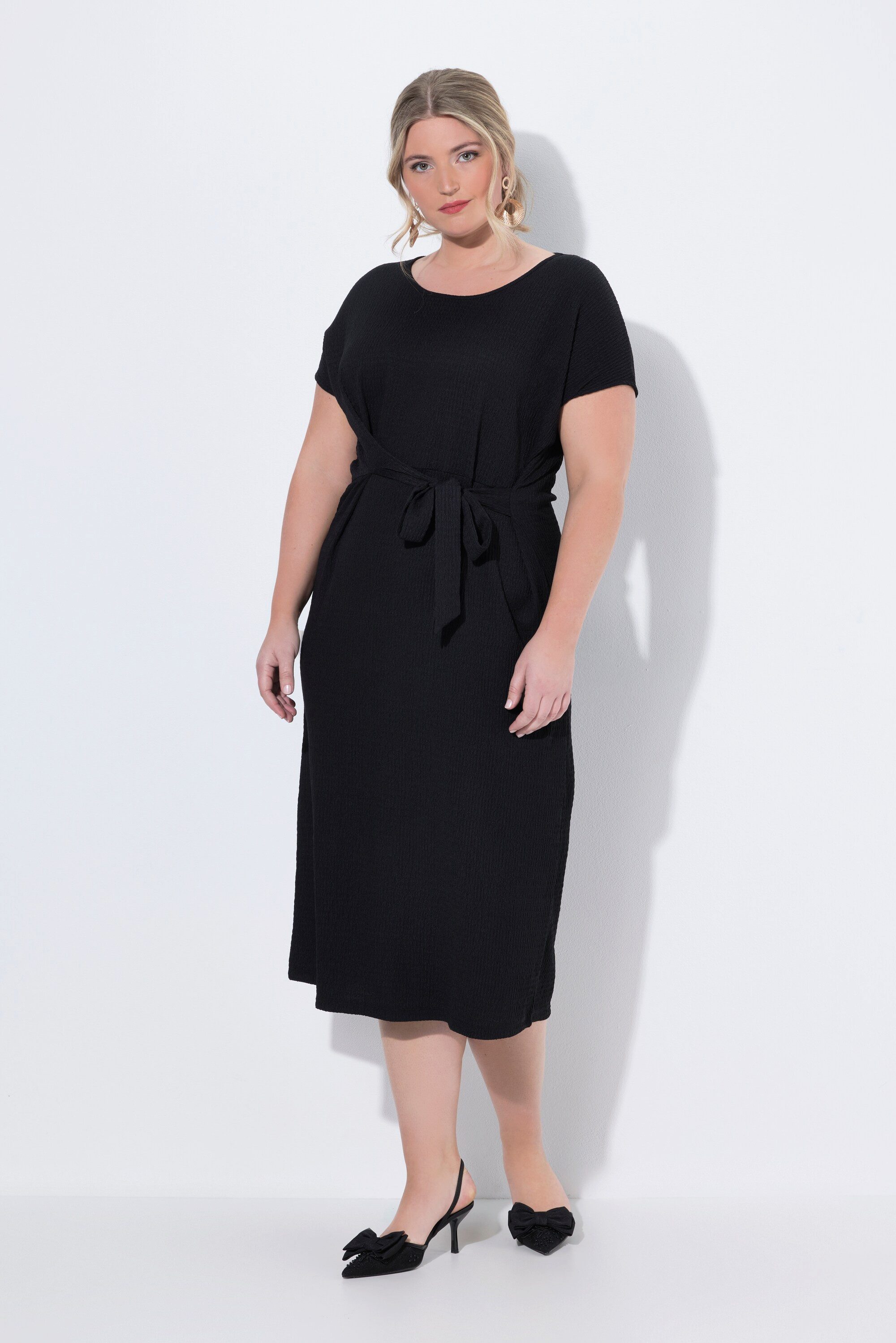 MIAMODA Midikleid Jerseykleid Midilänge Drapierung mit Bindeband