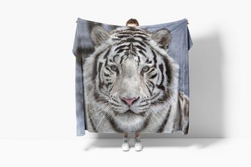 Sinus Art Handtücher Handtuch Strandhandtuch Saunatuch Kuscheldecke mit Tiermotiv weißer Tiger, Baumwolle-Polyester-Mix (1-St), Handtuch