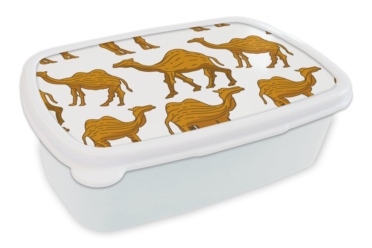MuchoWow Lunchbox Kamel - Holz - Muster, Kunststoff, (2-tlg), Brotbox für Kinder und Erwachsene, Brotdose, für Jungs und Mädchen weiß
