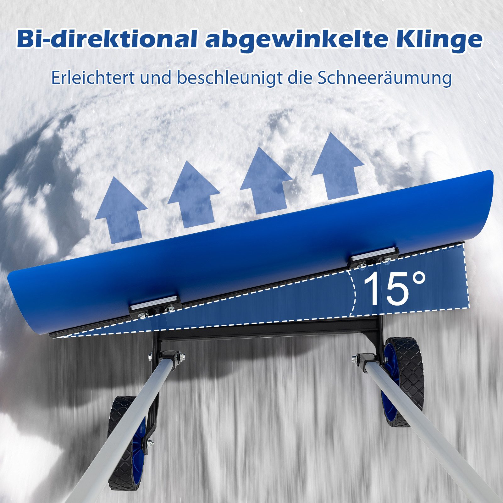 KOMFOTTEU Schneeschieber, Schneeschaufel auf Rädern, 95x25 cm