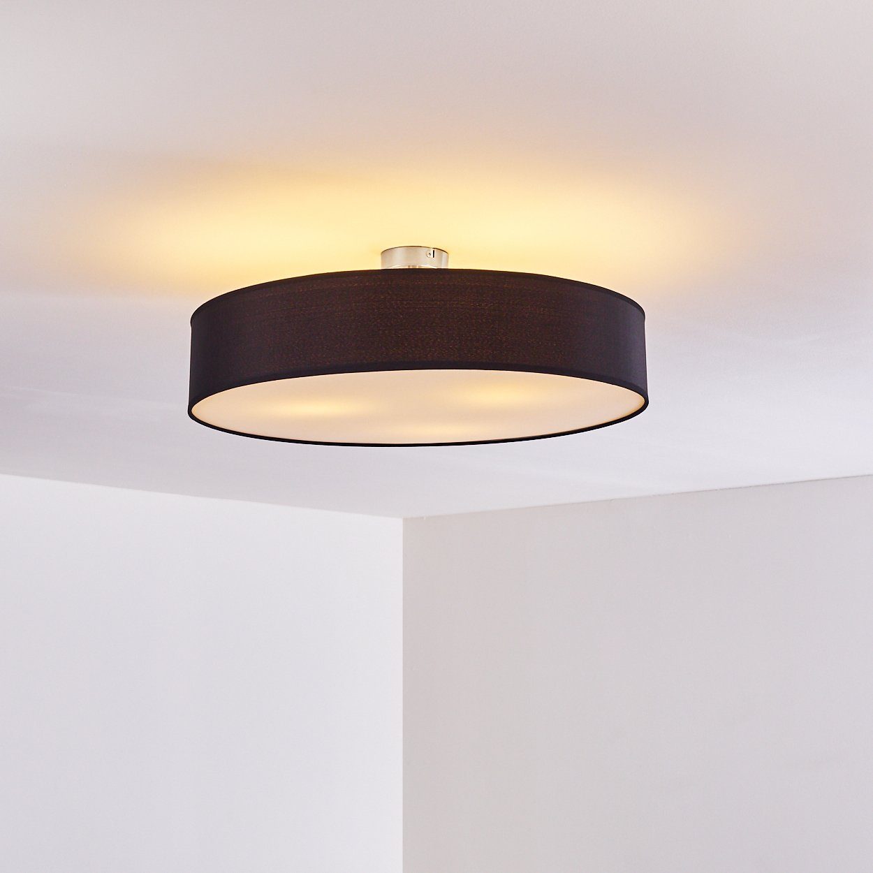 Stoff ohne »Mels« runde in mit Schwarz/Weiß, Lampenschirm hofstein 3xE27, Deckenleuchte Retro-Design 40 Leuchtmittel, LED-fähig, aus Ø60cm, Deckenlampe Watt,