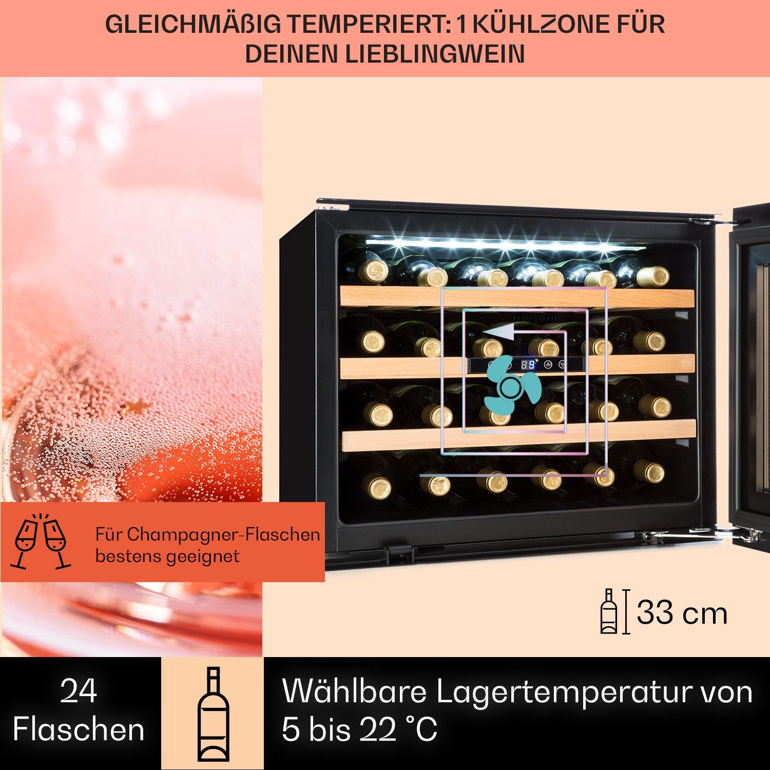 á Weinschrank Kühlschrank Weinkühlschrank Flaschenkühlschrank 0,75l,Wein Weintemperierschrank Standardflaschen 24 Klarstein für Vinsider,