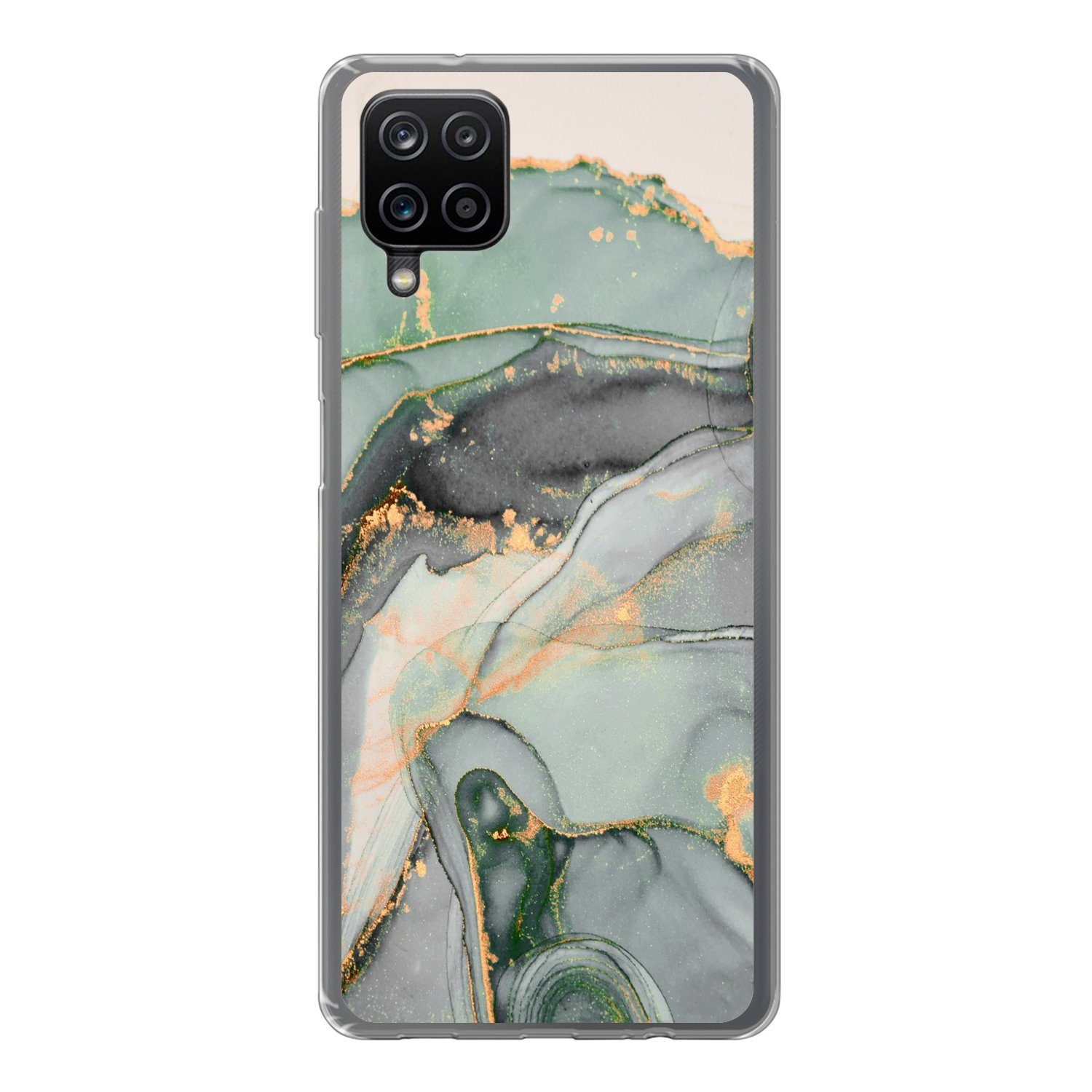 MuchoWow Handyhülle für Samsung Galaxy A12 Gold - Marmor - Grün - Luxus - Glitzer - Marmor, Smartphone-Bumper, Print, Handy Schutzhülle Dünn